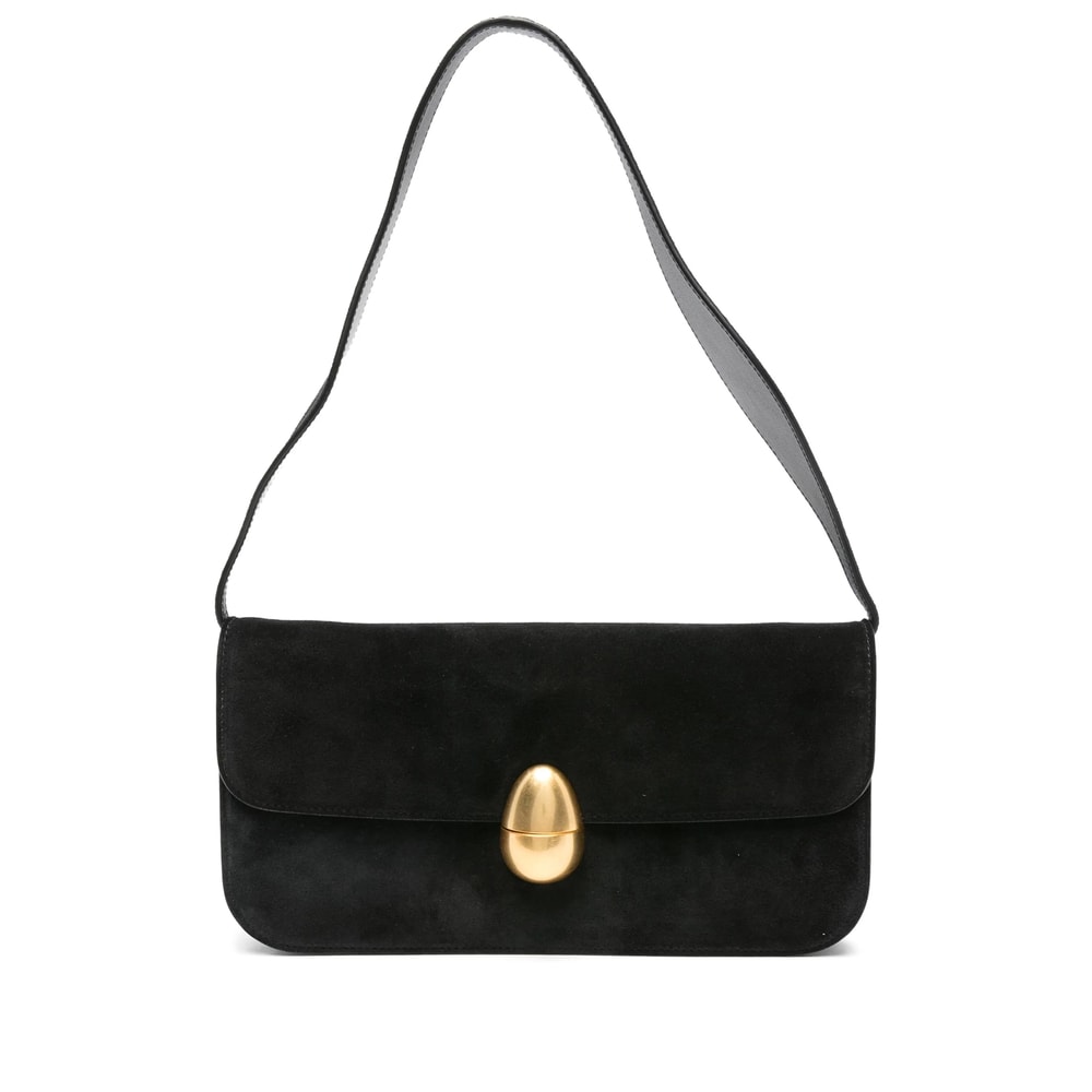 Neous Clasp-fastening Suede Shoulder Bag In Black
