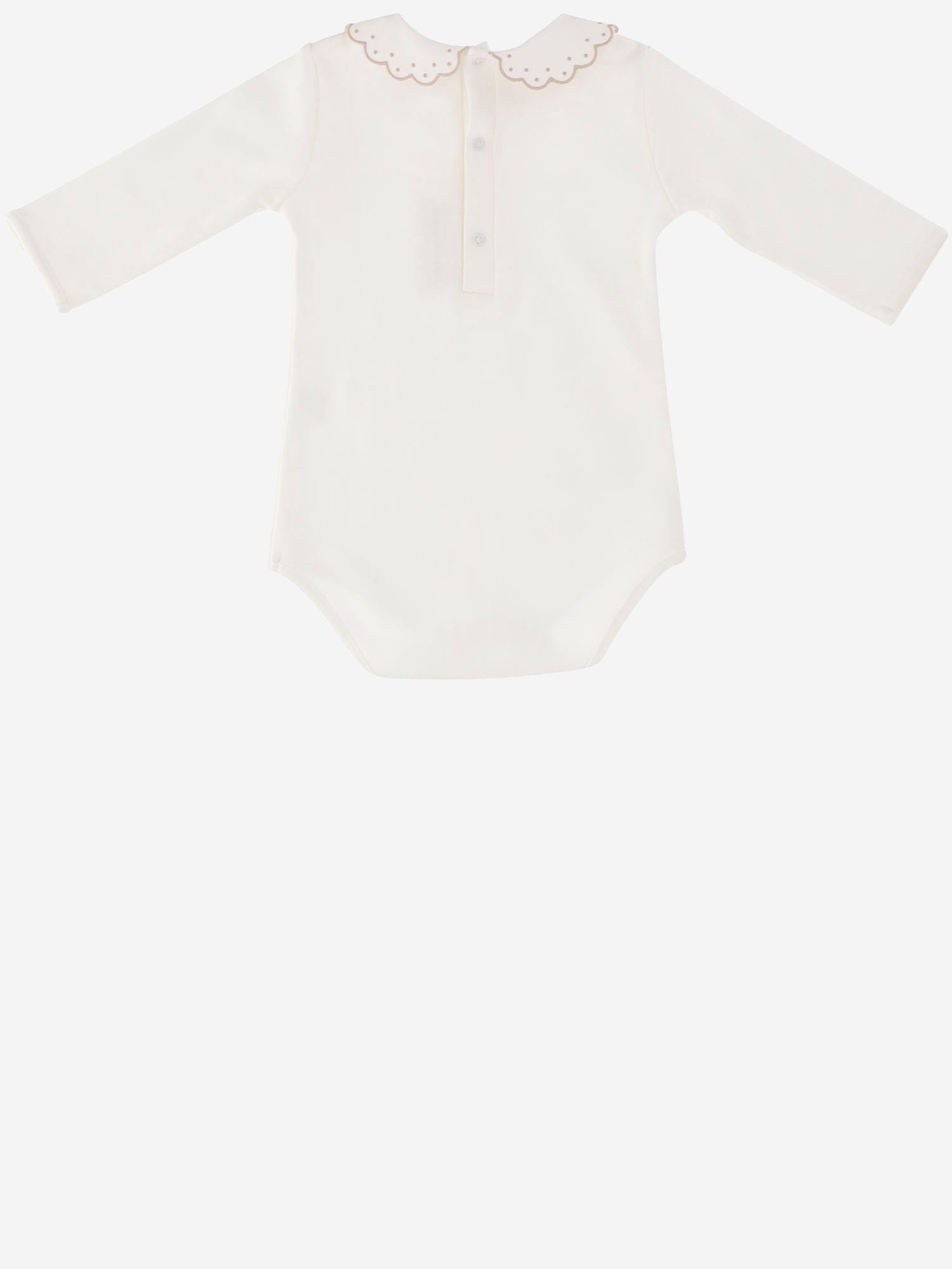 Nicoletta Fanna Cotton Bodysuit With Embroidered Collar In White