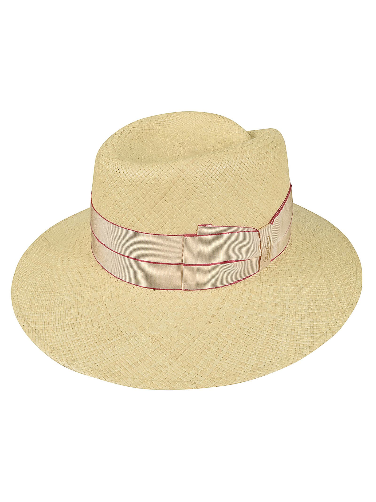 Shop Borsalino Bow Logo Woven Hat In Cream/fuchsia