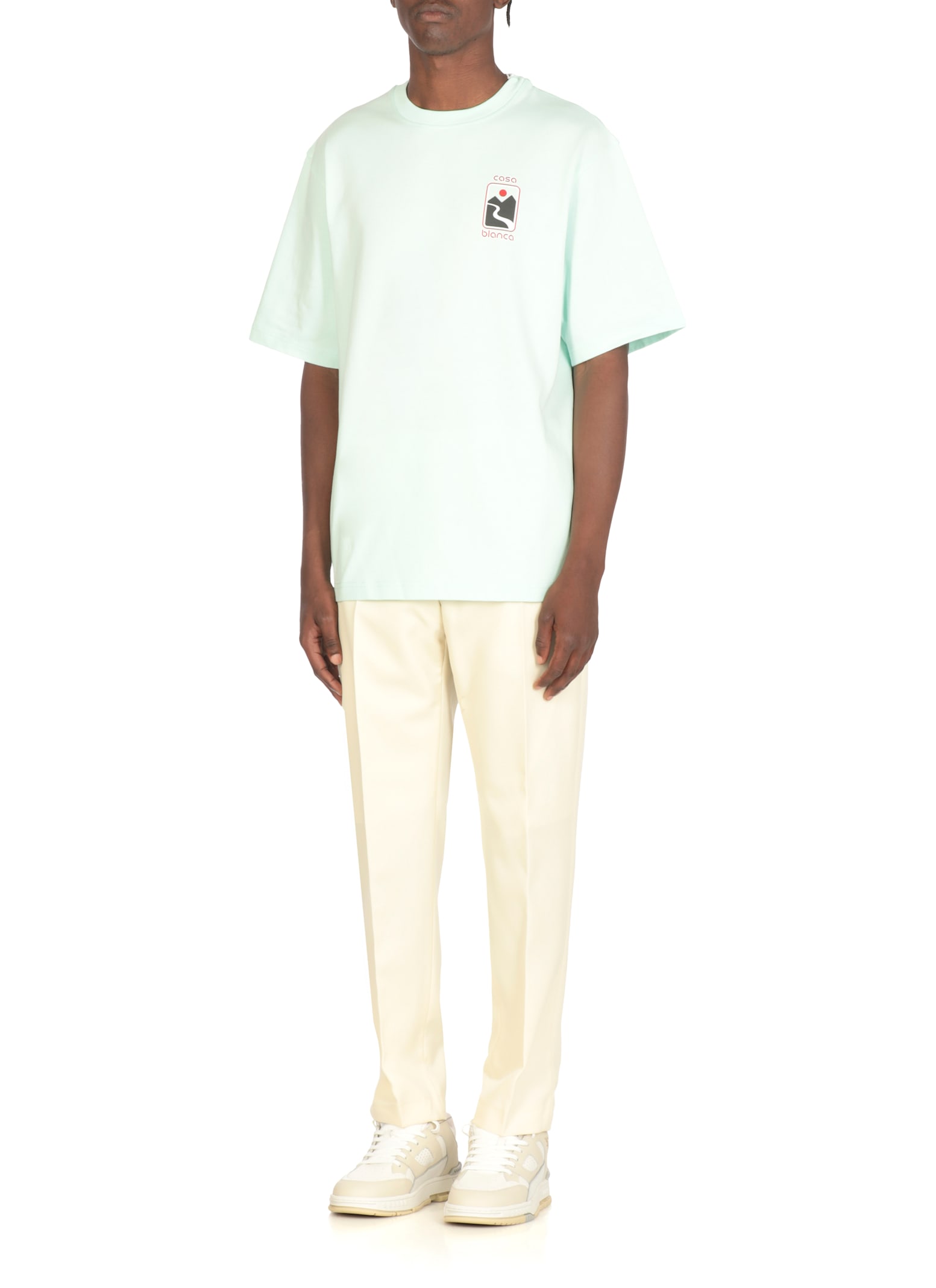 Casablanca Green T-shirt With Crewneck And Logo On The Front And Maxi Logo On The Back In Green
