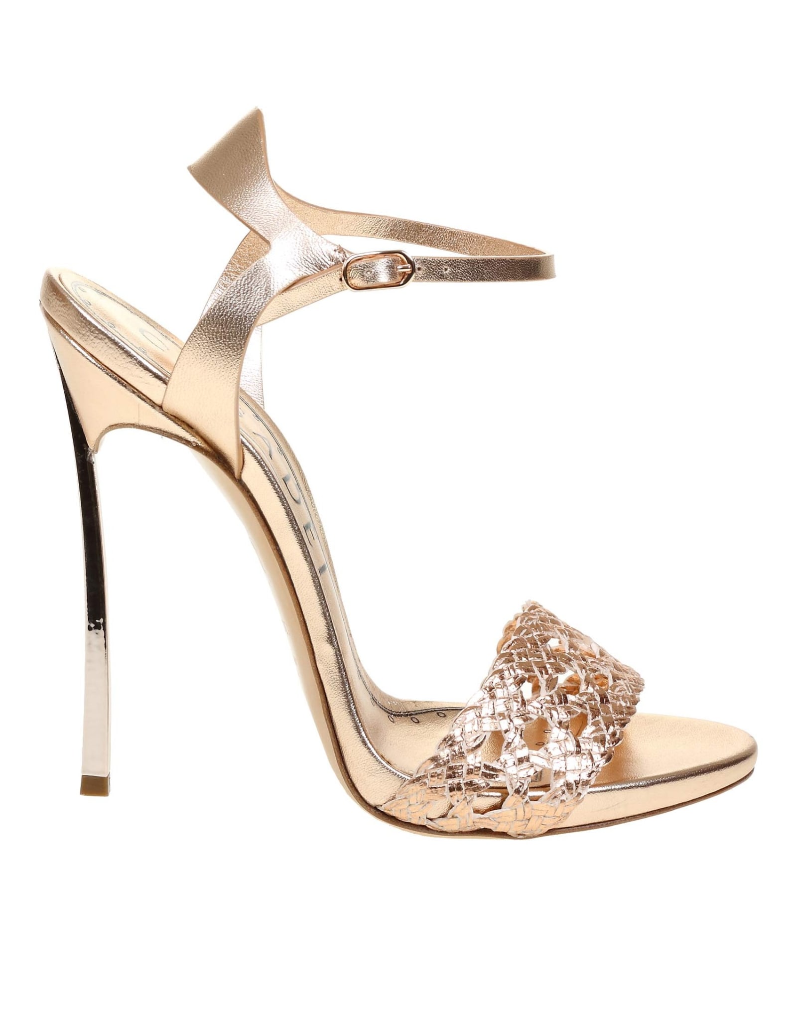 Casadei Versilia Sandal With Woven Vegan Leather And Gold Laminated Leather