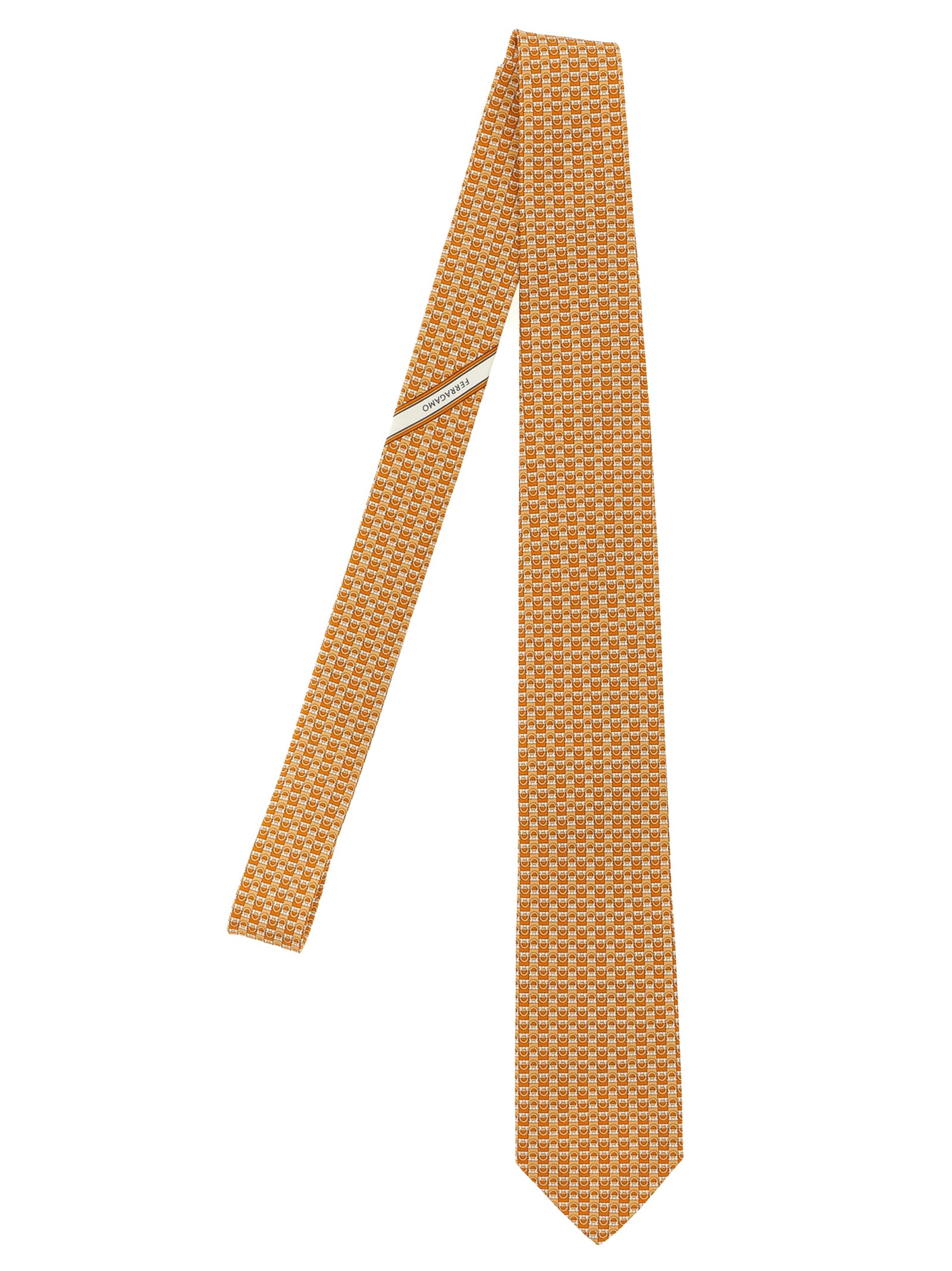 Ferragamo Gancini Print Tie In Orange