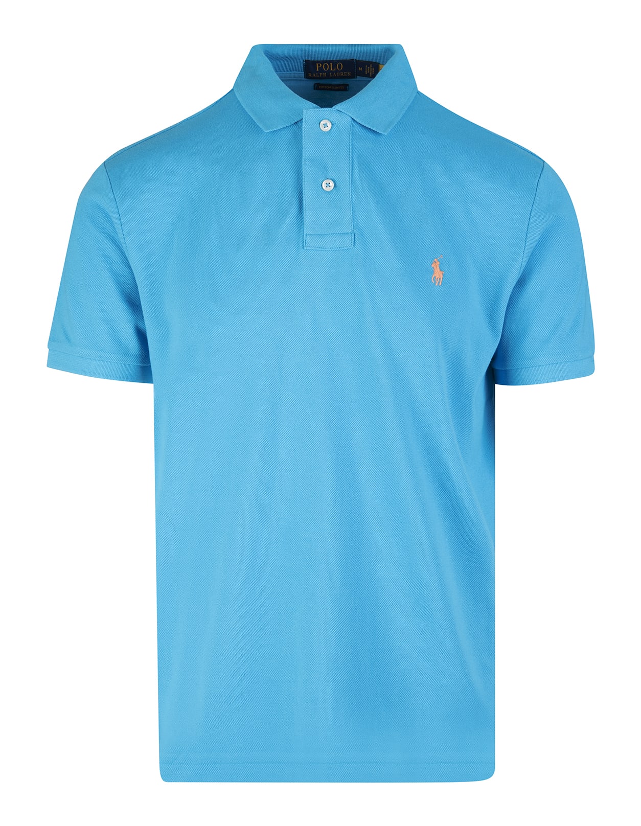 Ralph Lauren Man Slim-fit Custom Polo Shirt In Light Blue Pique With Contrast Pony