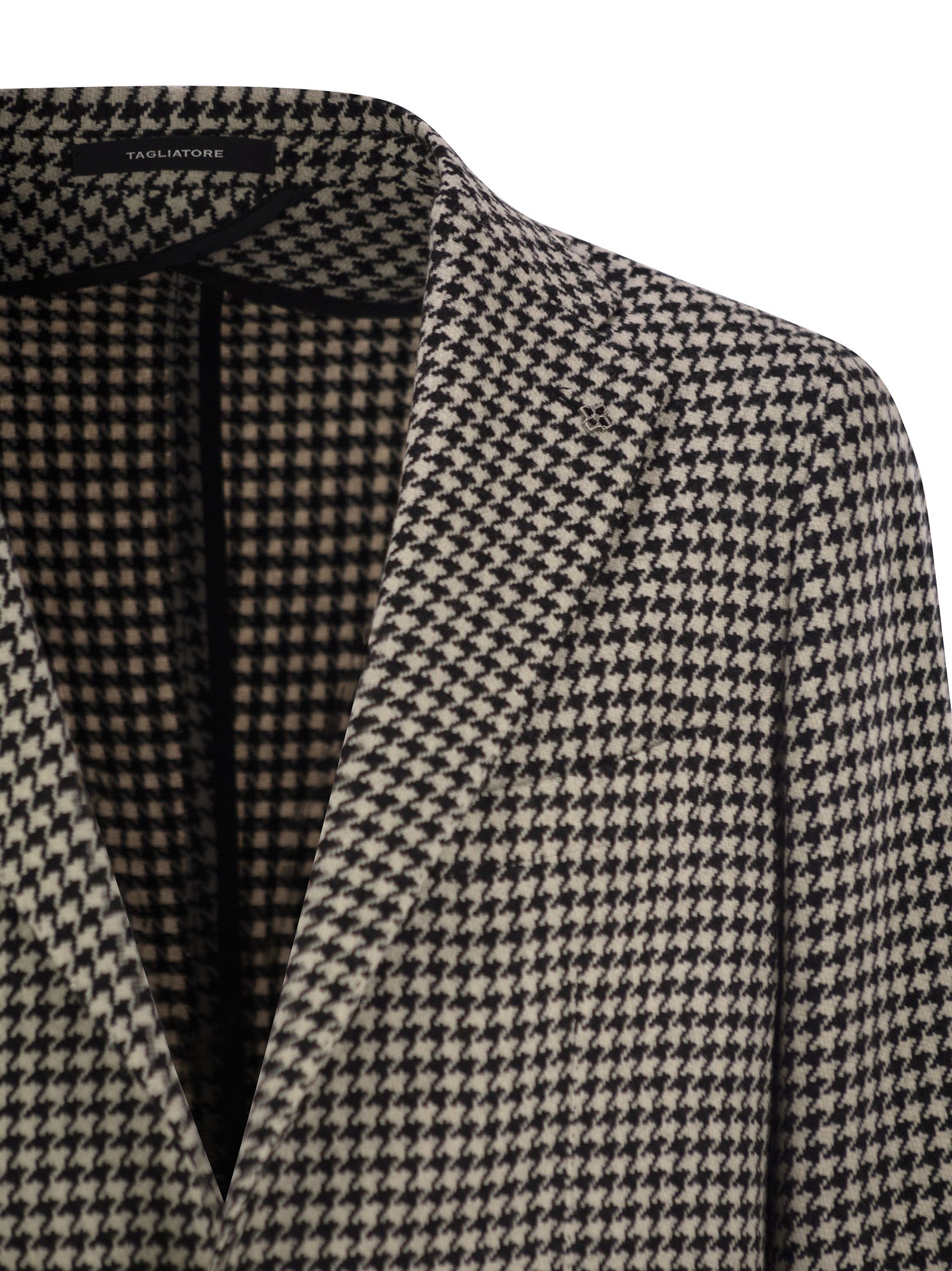 Shop Tagliatore Houndstooth Virgin Wool Blend Jacket In Black/beige