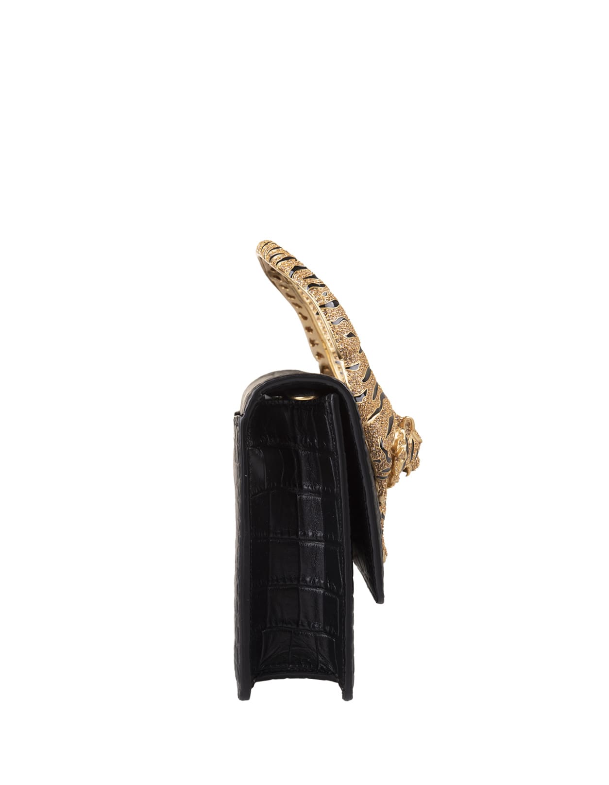 Shop Roberto Cavalli Black Medium Roar Shoulder Bag With Jewelled Tigers