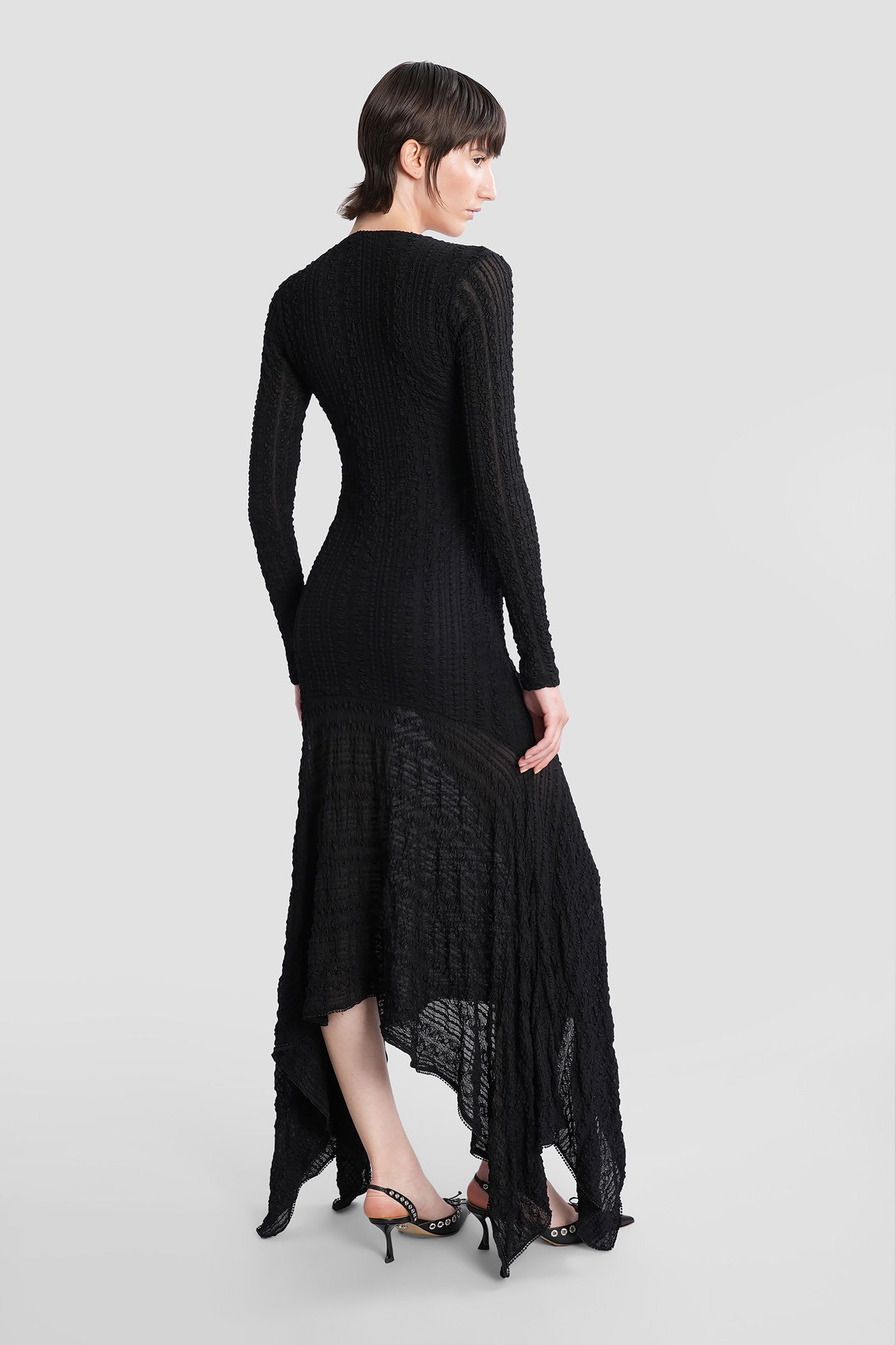 Siedres Olle Textured Asymmetric Dress In Black