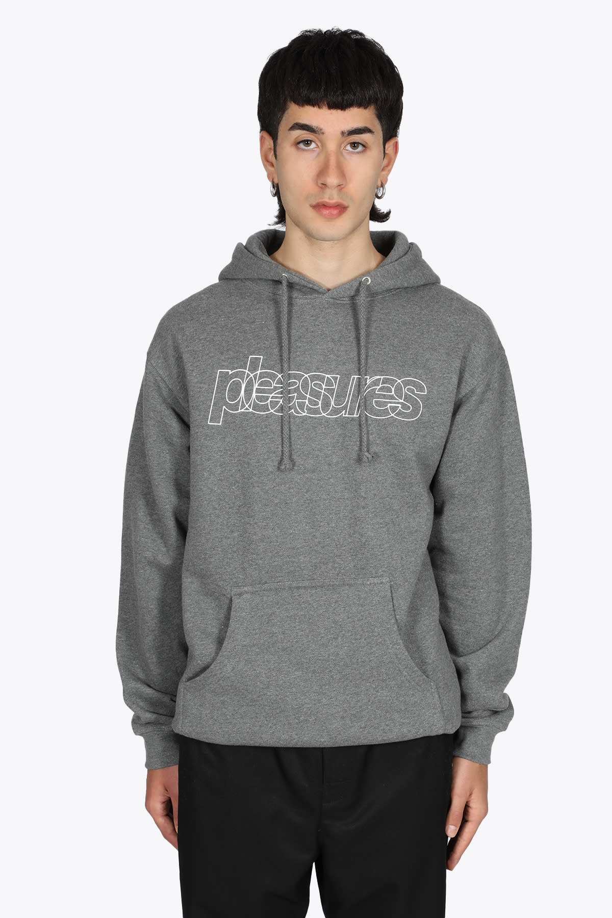 Pleasures Flight Hoody Grey cotton hoodie with logo print
