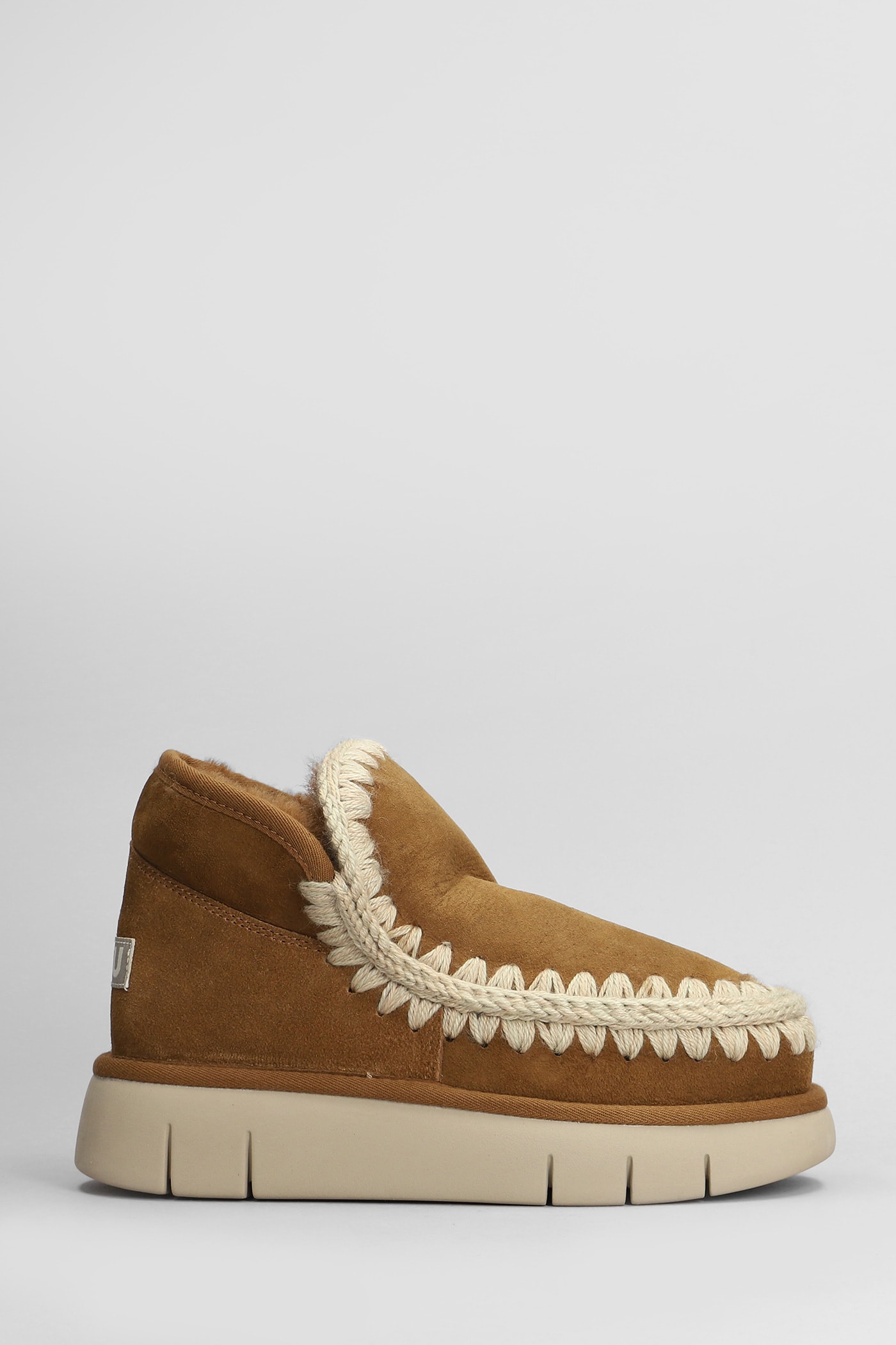 Shop Mou Eskimo Bounce Low Heels Ankle Boots In Brown Suede