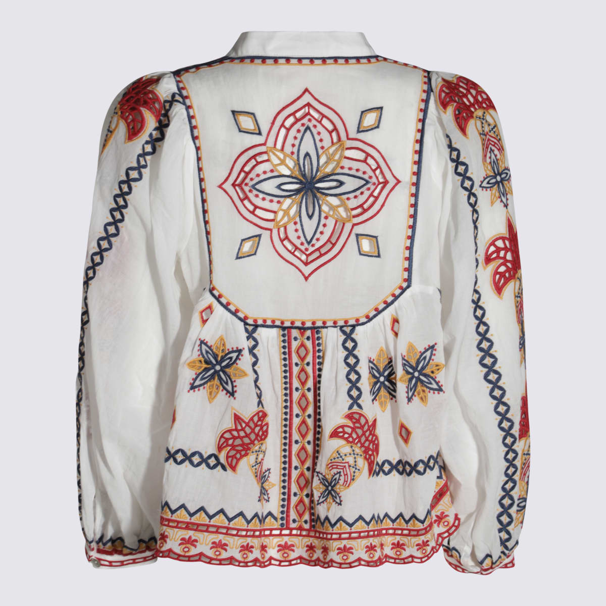 Farm Rio Womens Marys Tiles Embroidered Cotton-poplin Blouse Marys Tiles Off-white