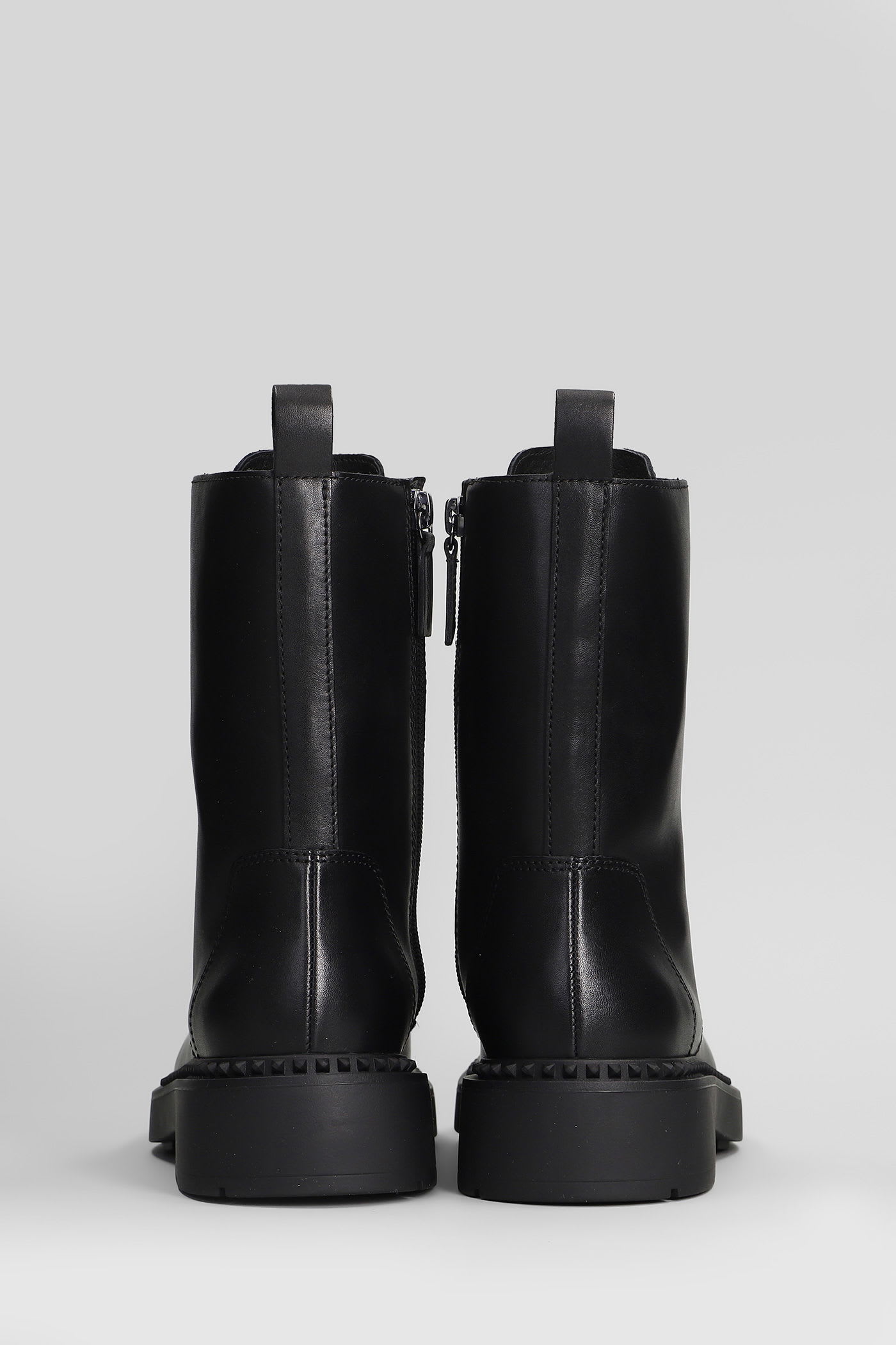 Ash Misty Combat Boots In Black Leather In Black