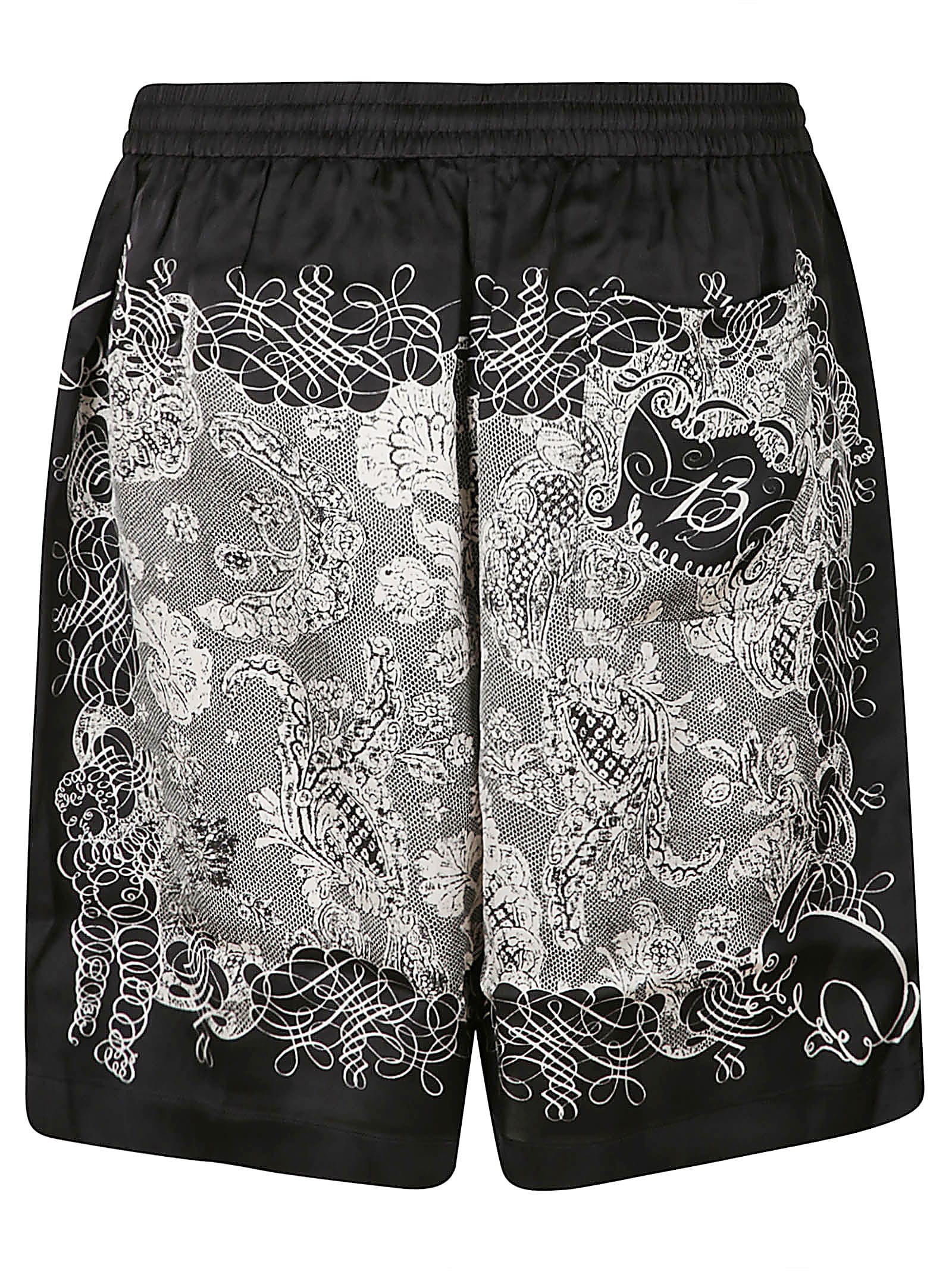 Shop Acne Studios Elastic Waist Pattern Printed Shorts In Black/ecru