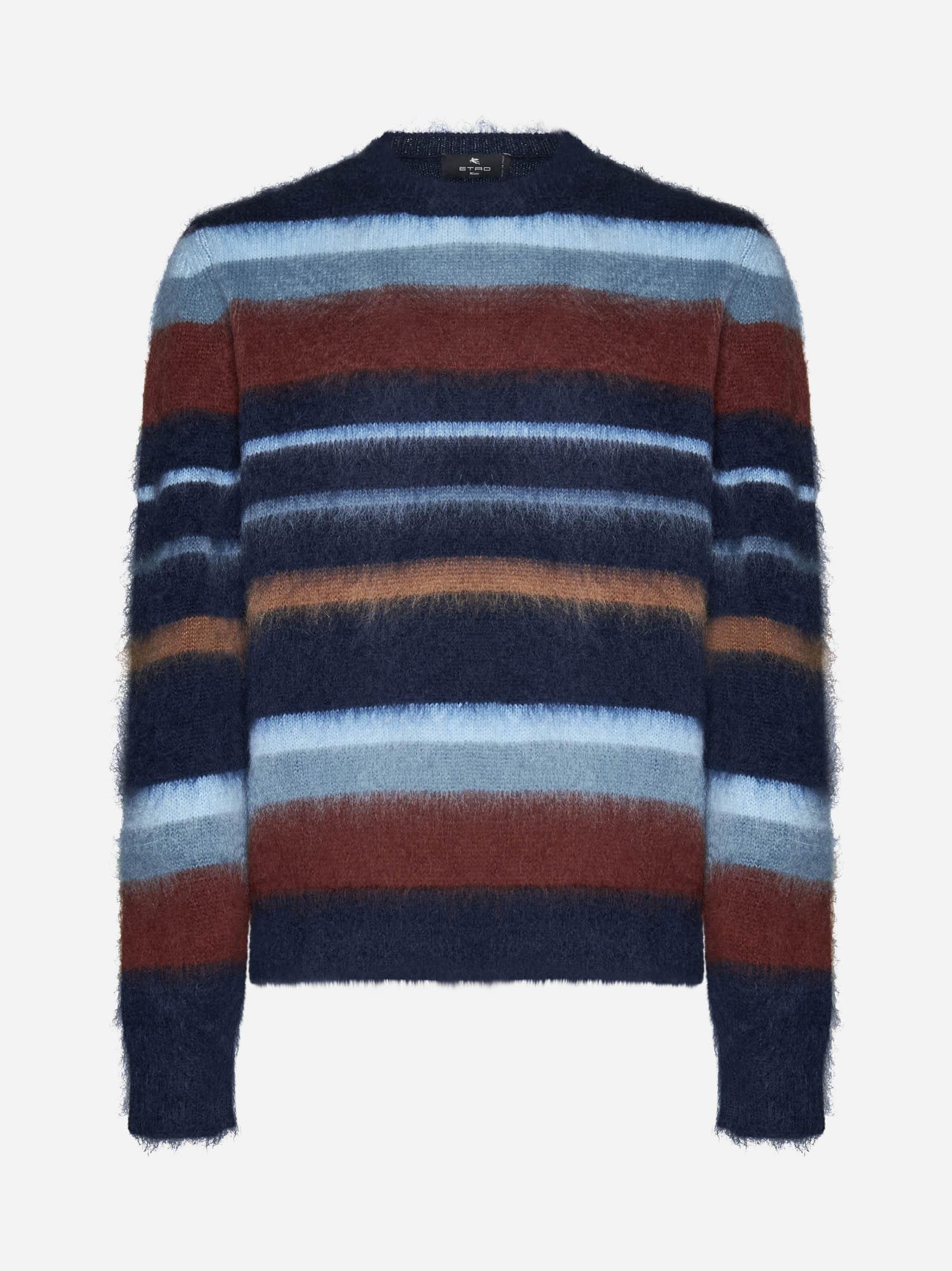 Shop Etro Striped Mohair-blend Sweater  In Blue