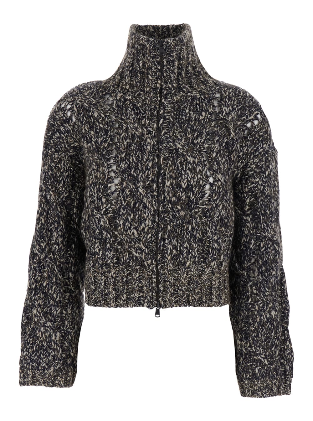 Brunello Cucinelli Braided Cardigan In Gray