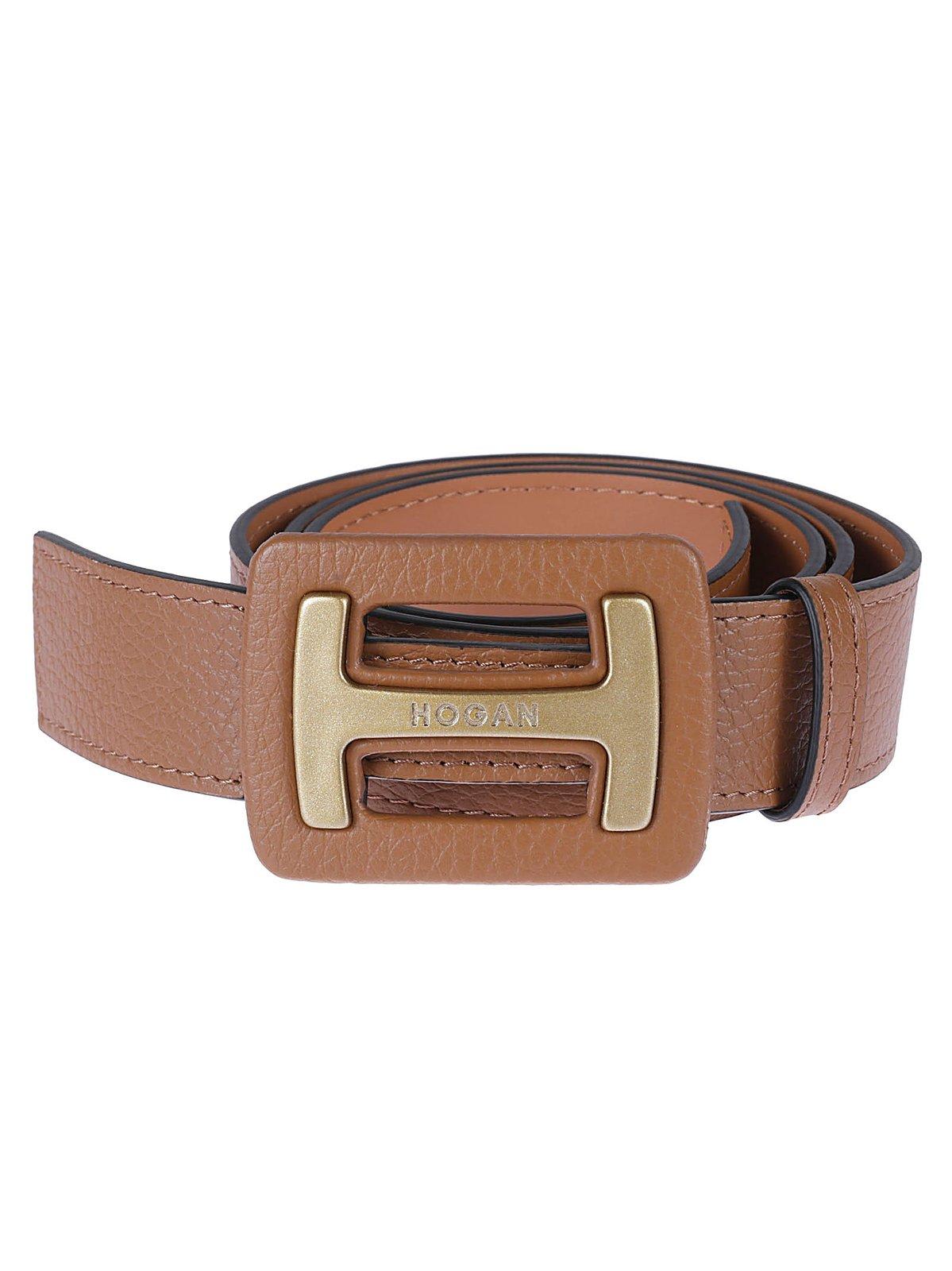 Shop Hogan Logo Engraved Belt In Brown