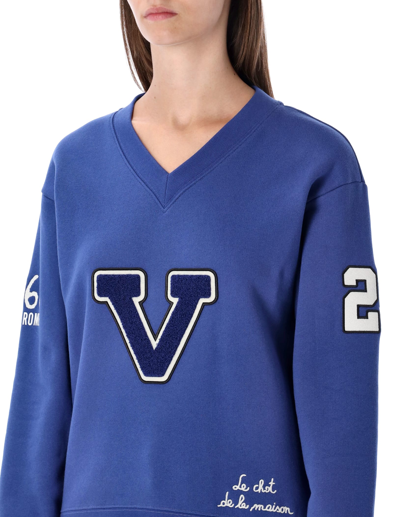 Valentino Cotton Varsity Sweatshirt In Blue