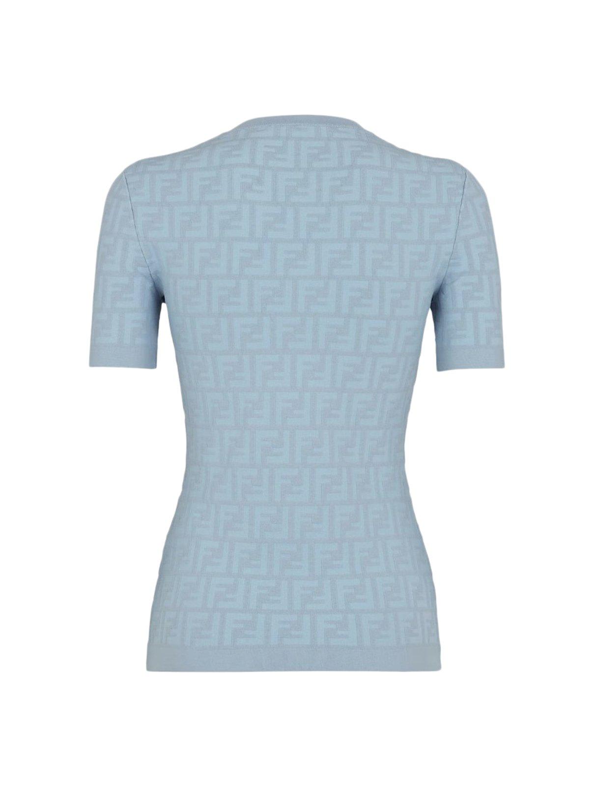 Shop Fendi Crewneck Short-sleeved Jumper In Clear Blue