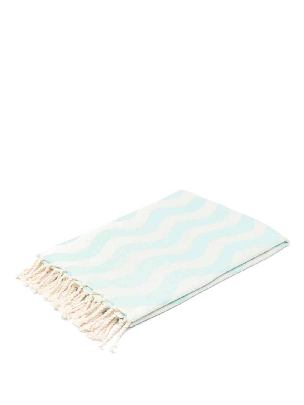 Shop Mc2 Saint Barth Jacquard Beach Towel With Fringe In Wave