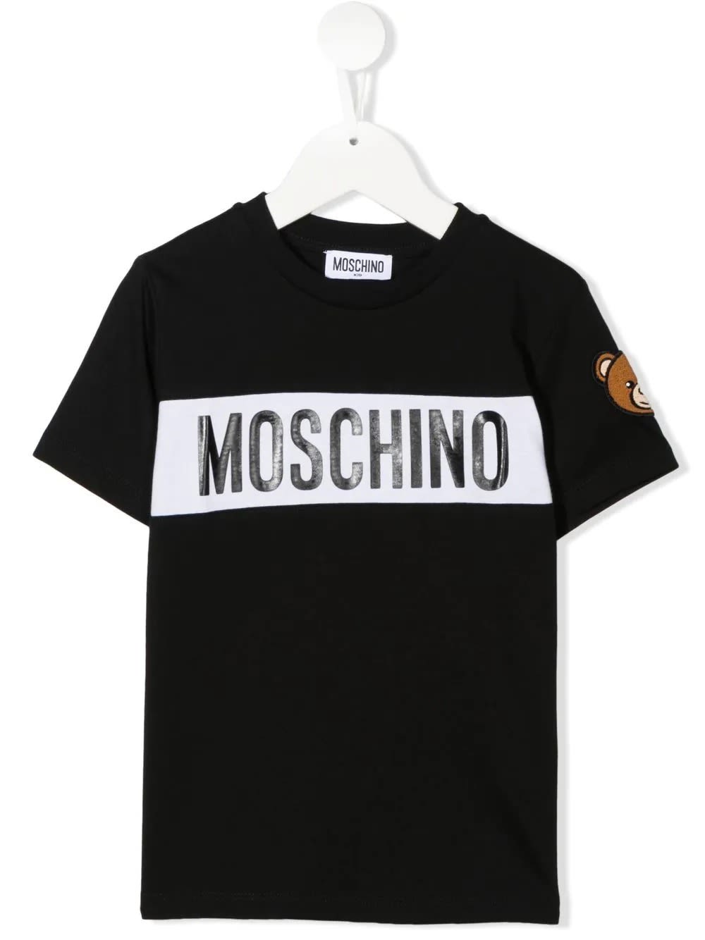Black T-shirt With Logo Band And Moschino Teddy Bear Patch