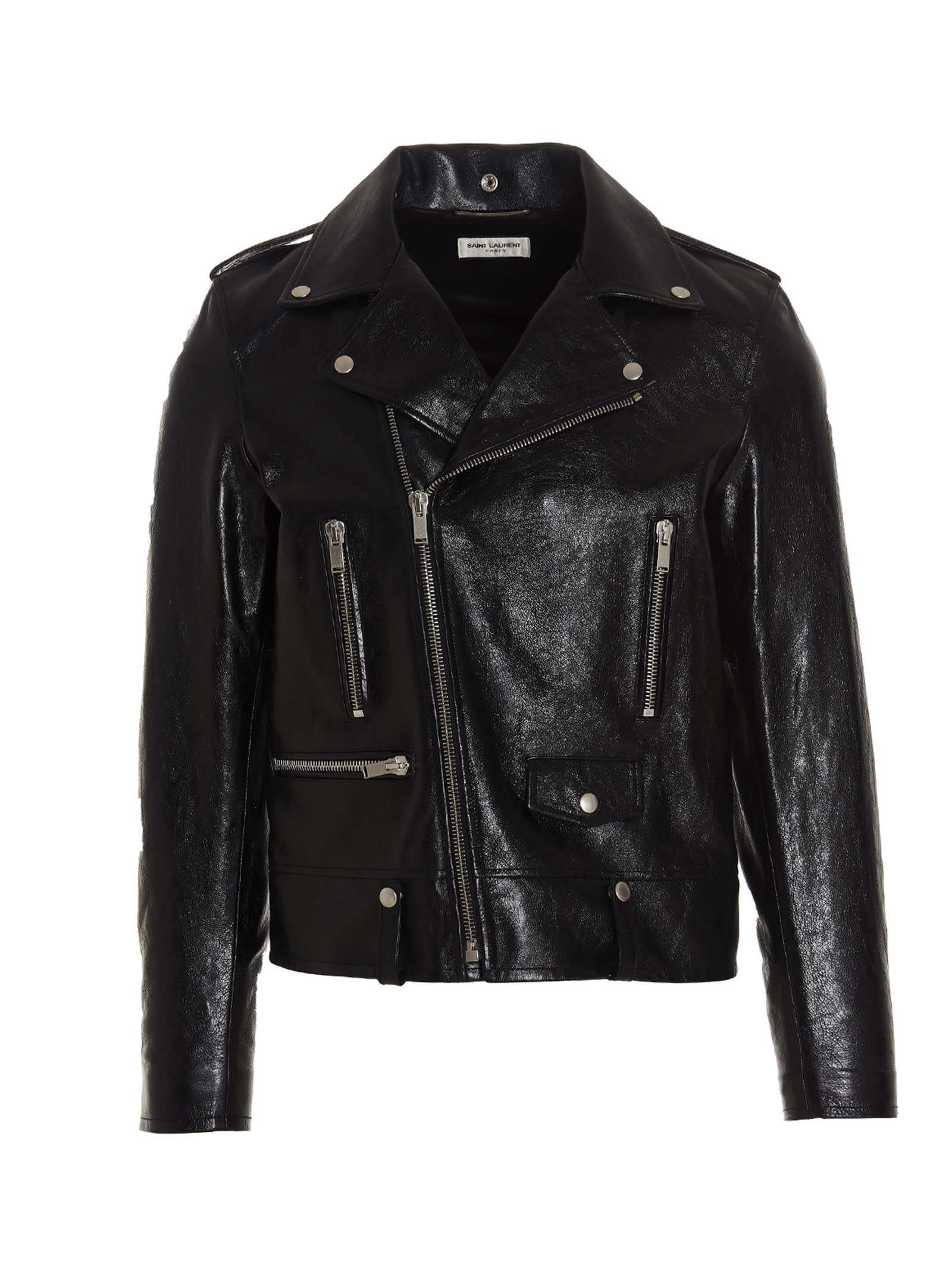 Shop Saint Laurent Classic Motorcycle Leather Jacket In Black