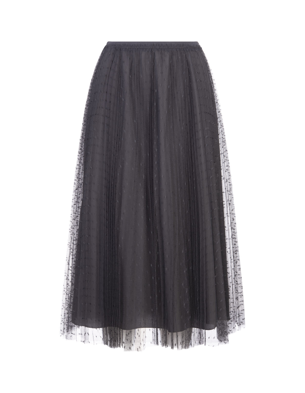RED Valentino Pleated Midi Skirt In Grey Point Desprit Tulle