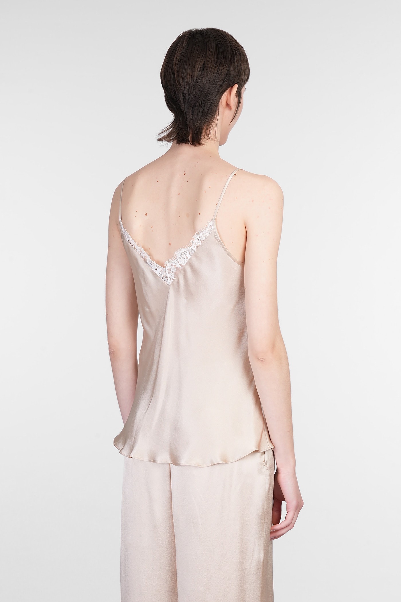 Mvp Wardrobe Satin Tank Top With Lace Inserts