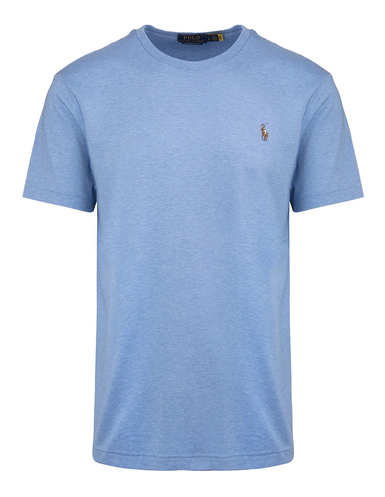 Ralph Lauren Man Light Blue Jersey T-shirt With Multicolor Logo