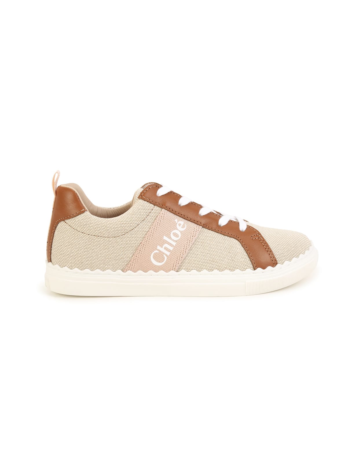 CHLOÉ LAUREN SNEAKERS IN LEATHER AND CANVAS