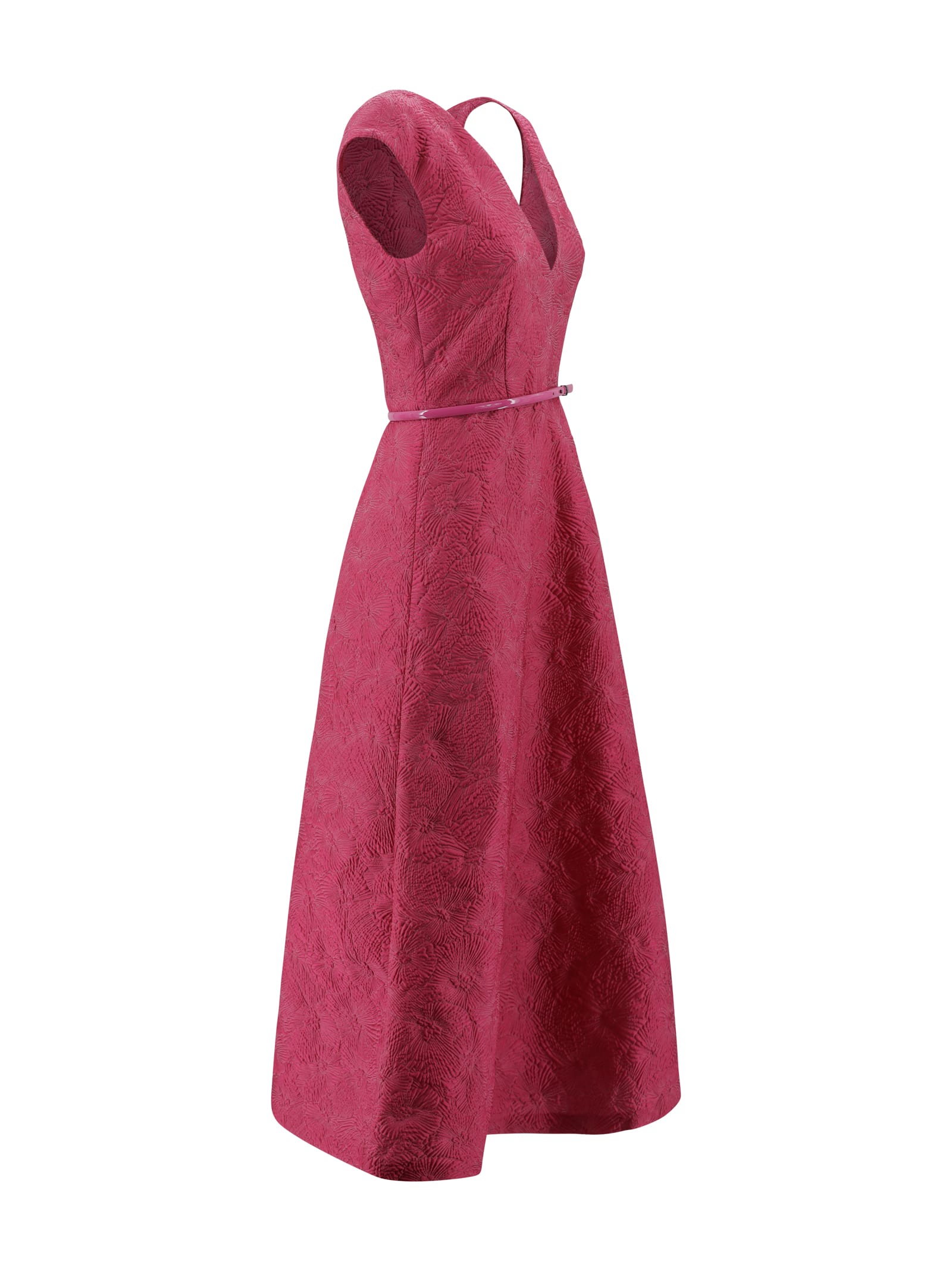 Max Mara A-line Midi Dress With Deep V-neckline In Pink