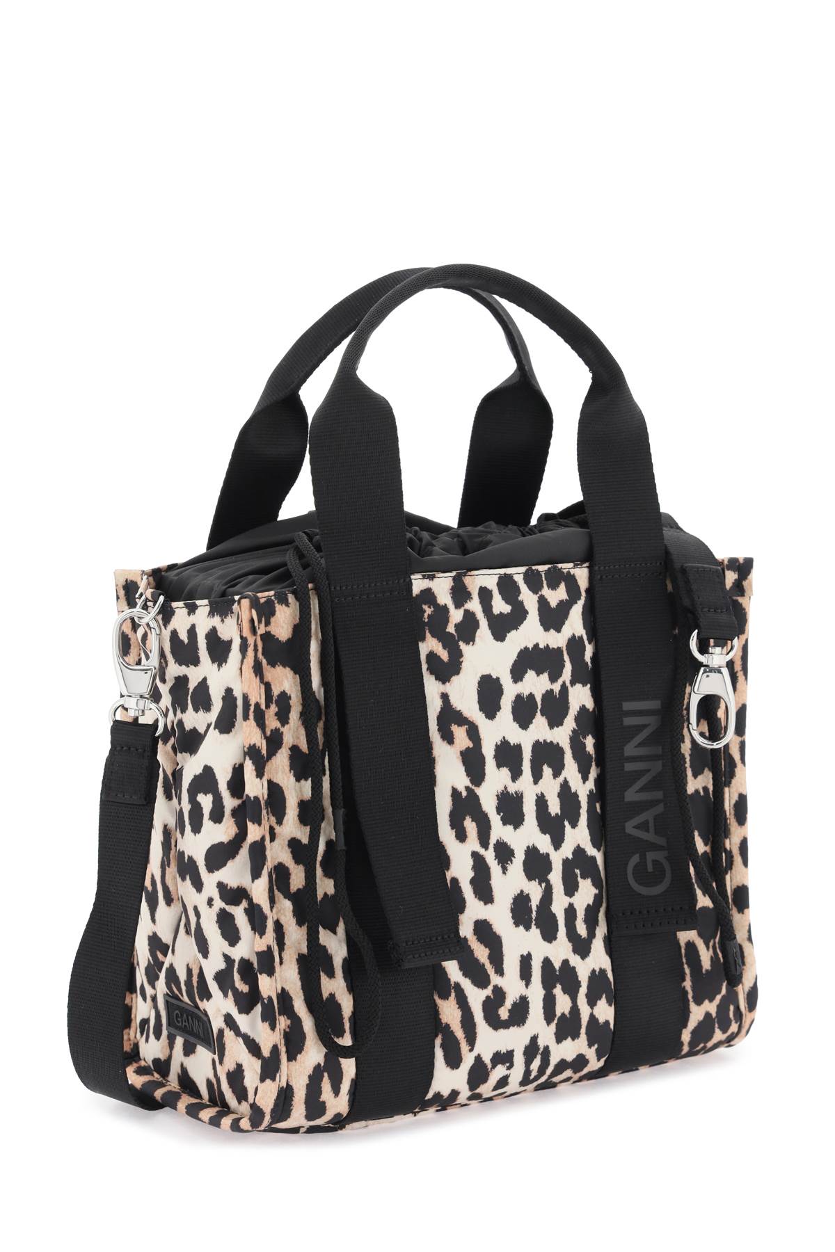Shop Ganni Animal-print Tote Bag In Brown