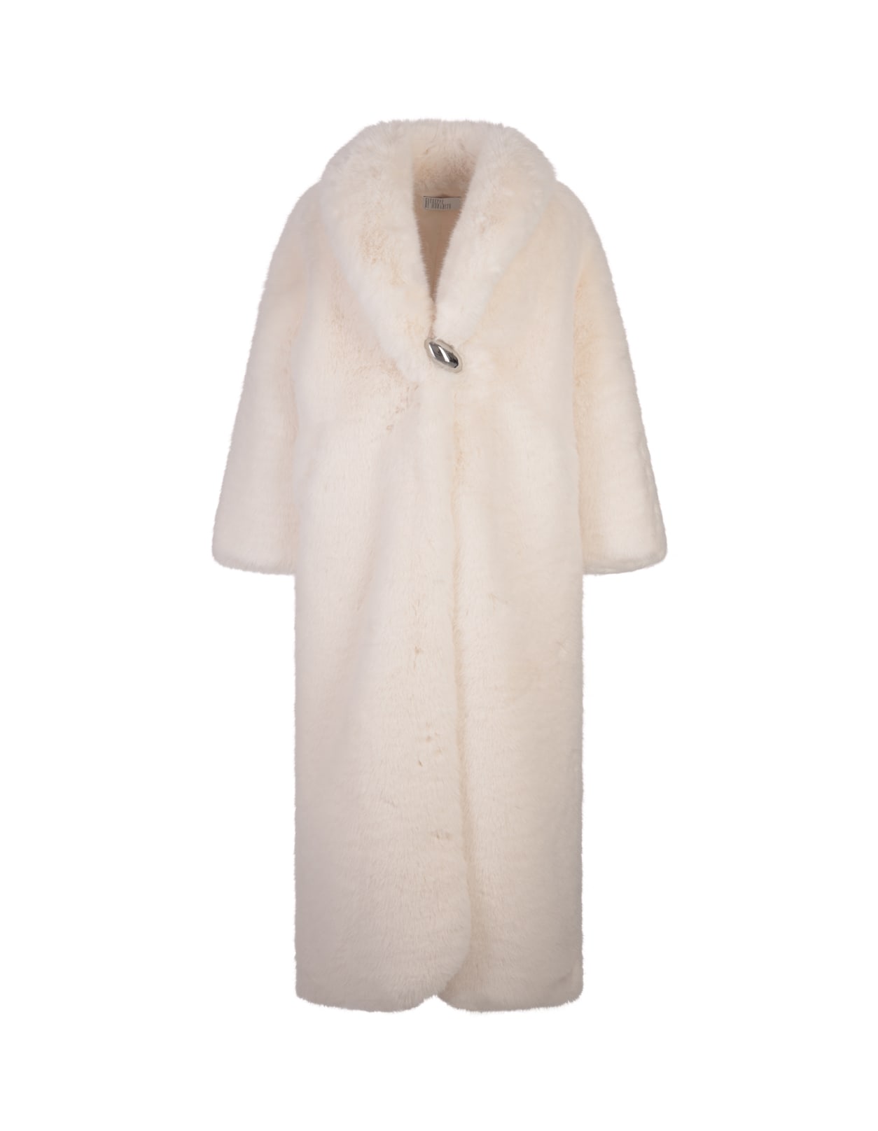 Shop Giuseppe Di Morabito Long White Faux Fur Coat With Brooch