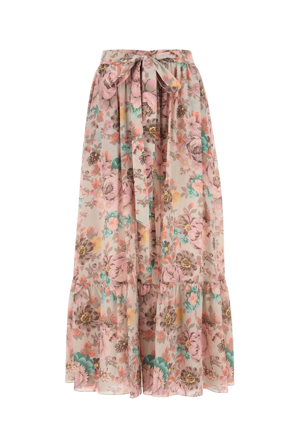 Chloé Belted Floral-print Silk Crepe De Chine Maxi Skirt In Multi