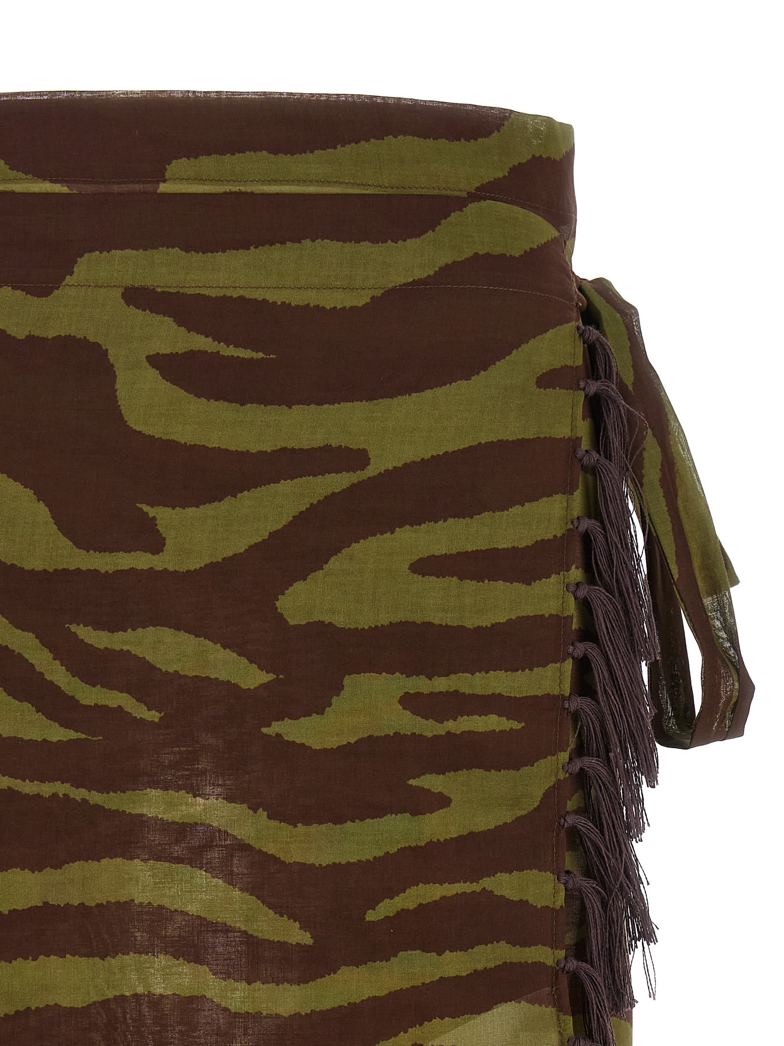 Attico Zebra Print Fringed Sarong Beach Cover-up In Green