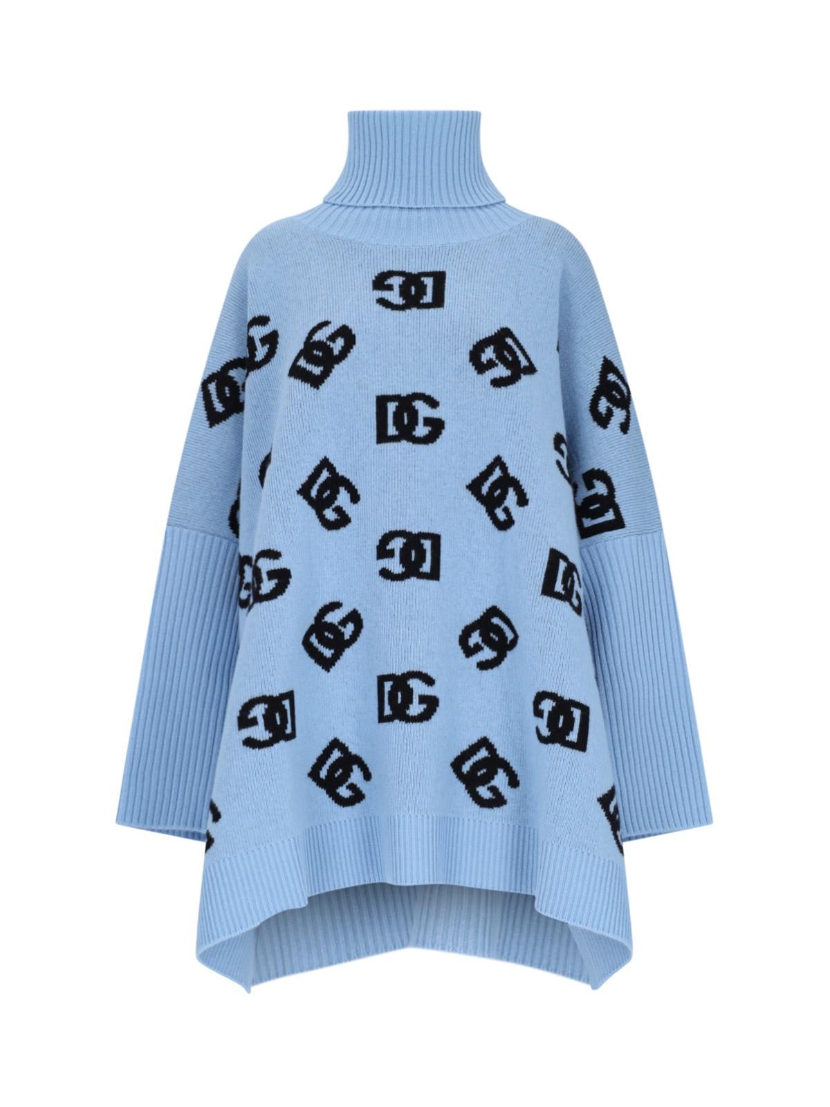 Shop Dolce & Gabbana High Neck Poncho Dg In Light Blue