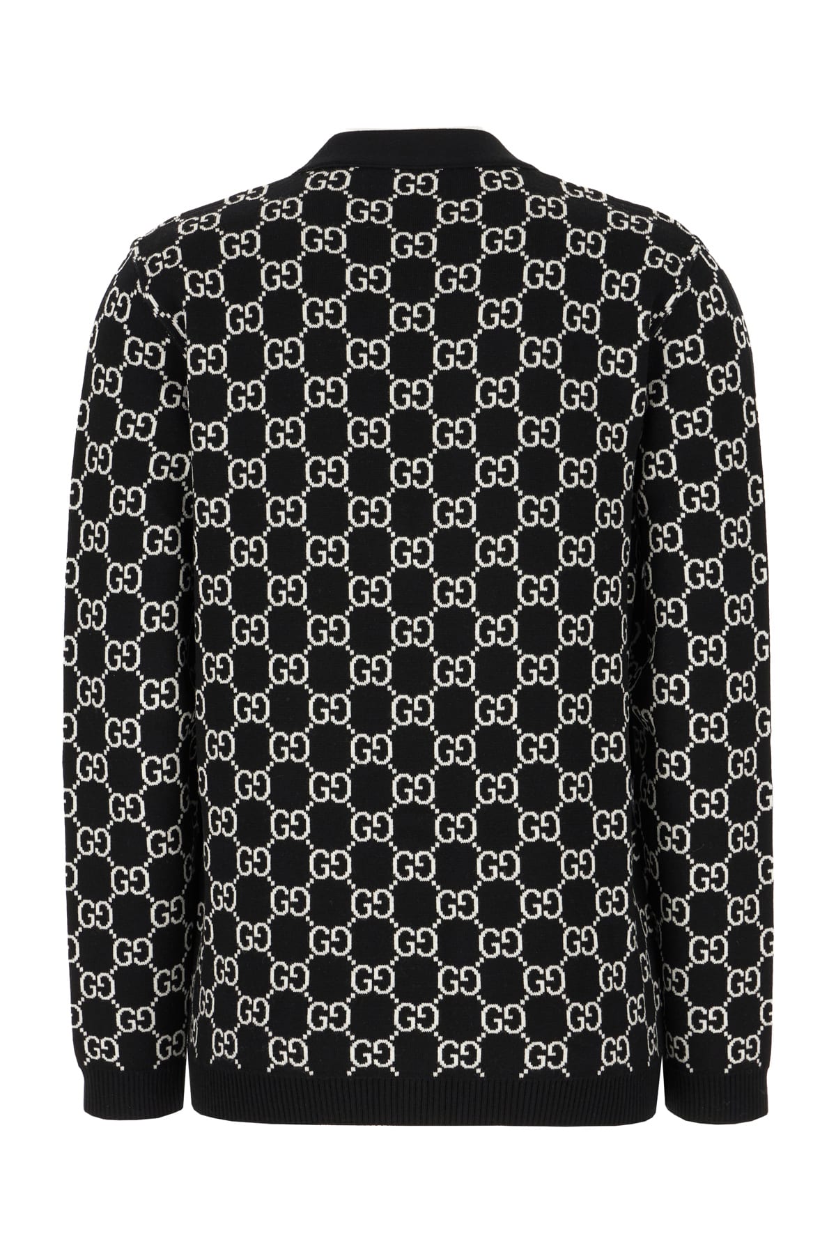 Gucci Black Reversible Cardigan With V Neck In Gg Canvas Woman In Nero Bianco
