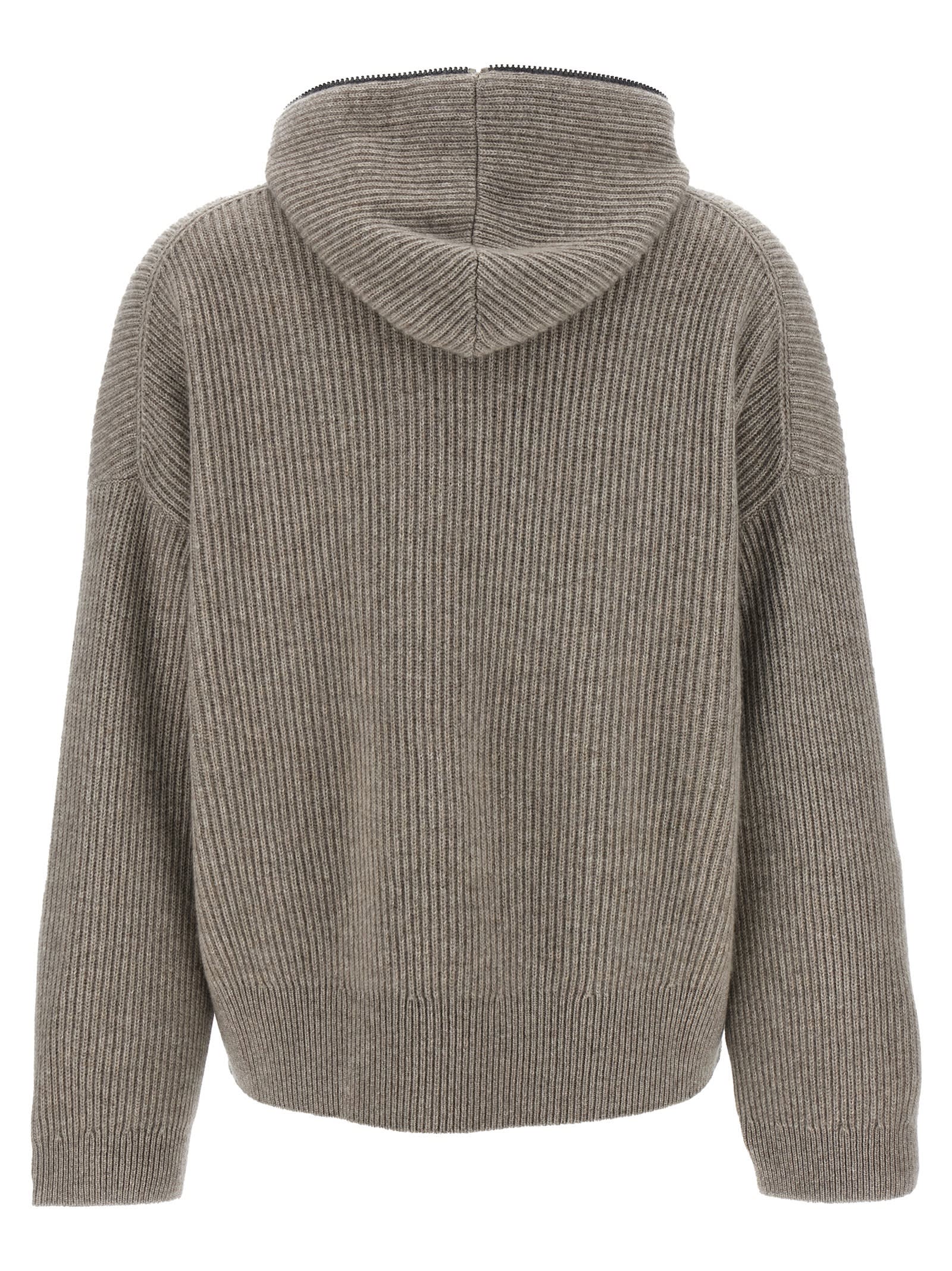 Shop Brunello Cucinelli Monile Hooded Sweater In Gray