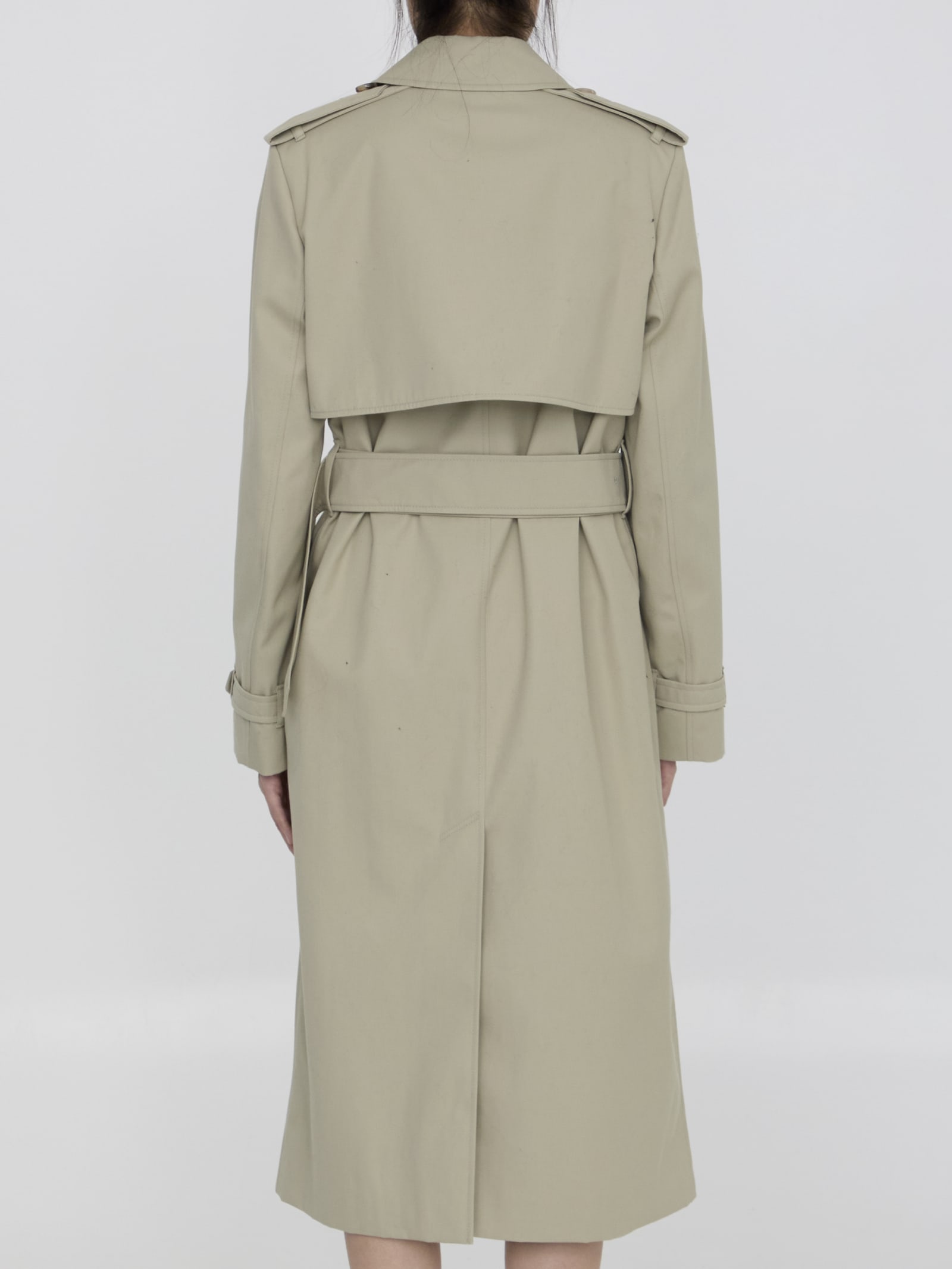 Shop Burberry Trench Coat In Cotton Blend In Grey