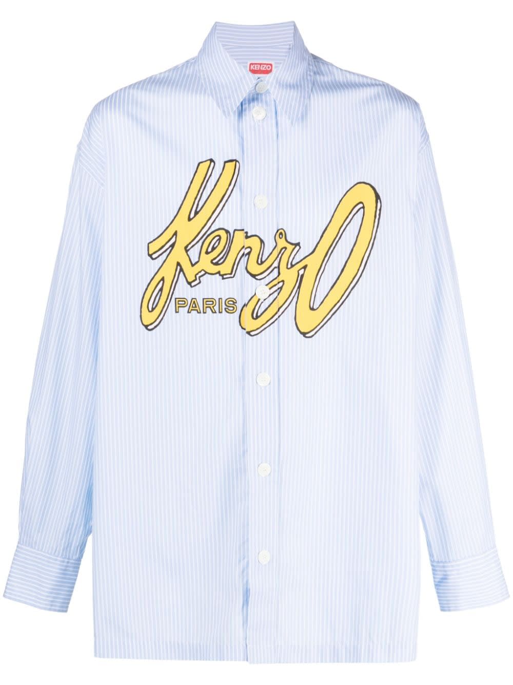 Shop Kenzo Archive Logo Ov Shirt In Sky Blue