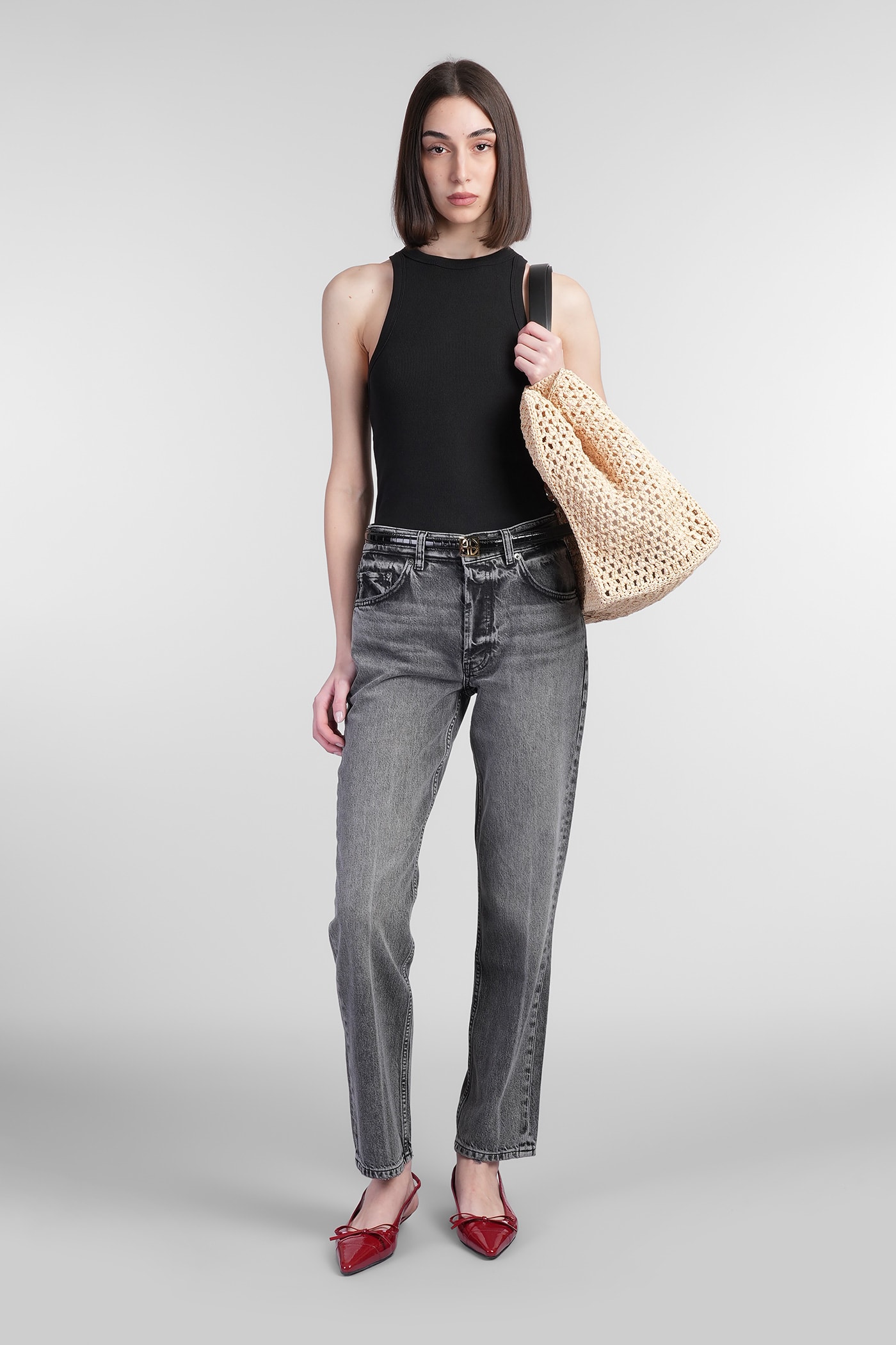 ANINE BING EVA TANK TOP IN BLACK COTTON