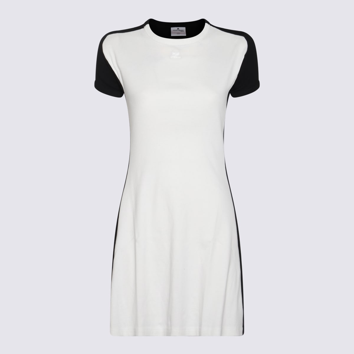 Shop Courrèges White And Black Cotton Dress In Heritage White/black