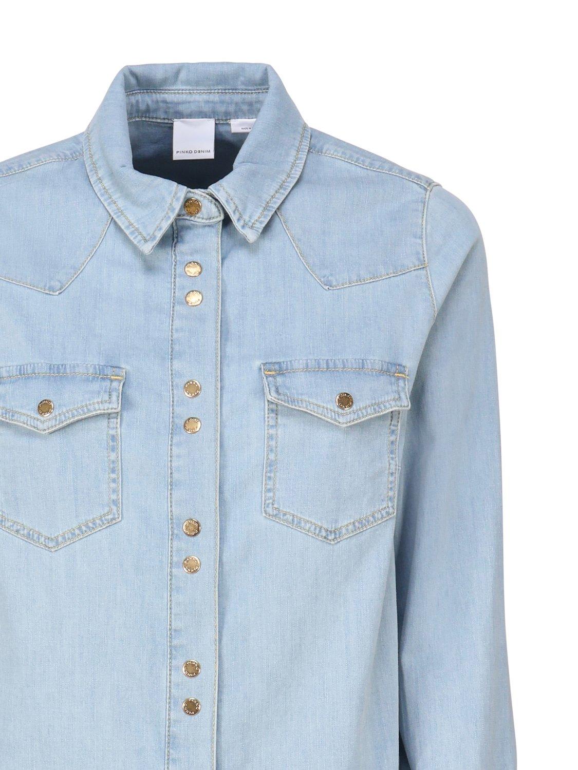 Shop Pinko Buttoned Denim Shirt In Blu Denim Chiaro