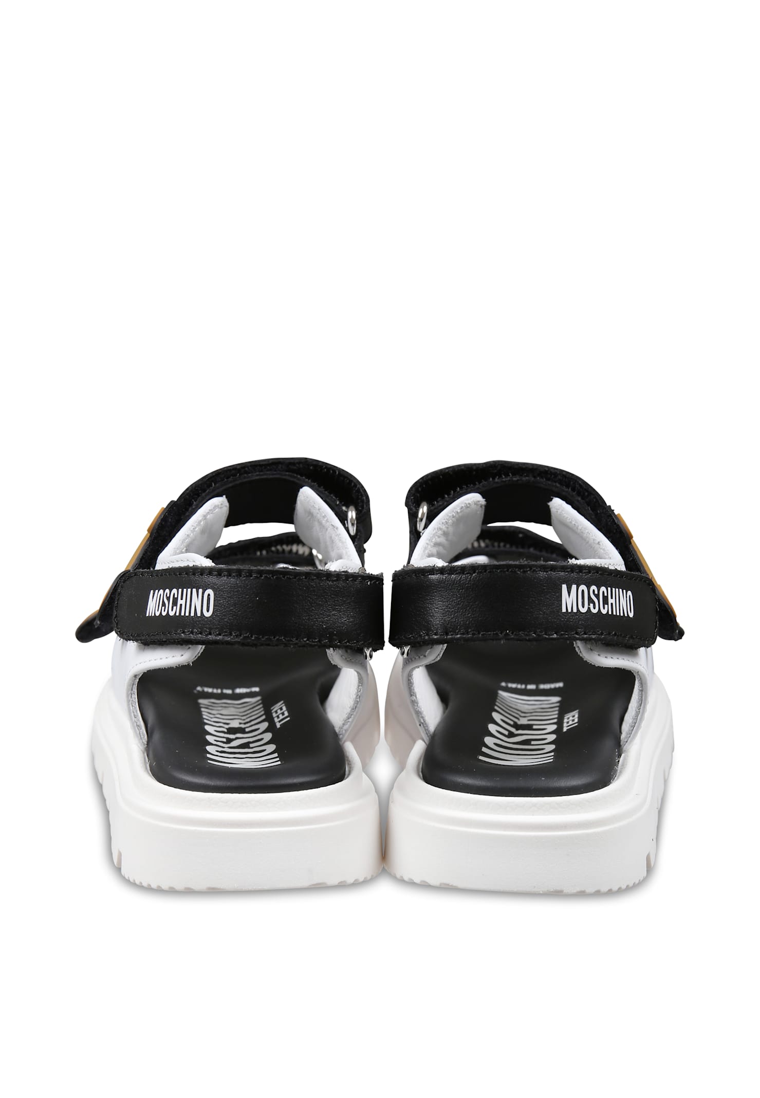 Moschino White Slippers For Kids With Teddy Bear In Multicolor