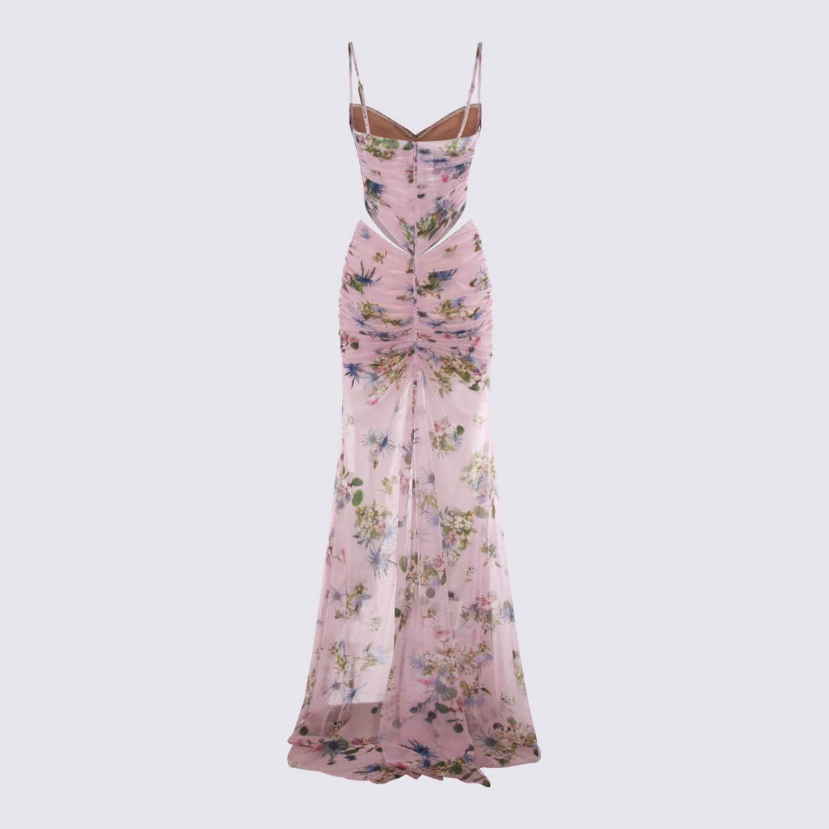 Blumarine Floral Cut-out Dress Spaghetti Straps In Multi