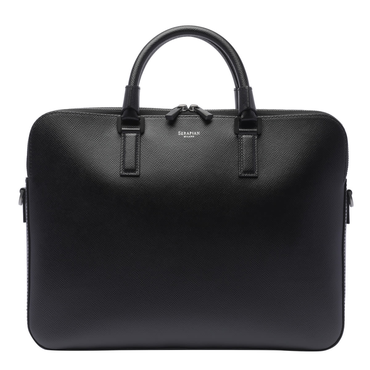 Shop Serapian Business Bag Slim Double Zip In Black