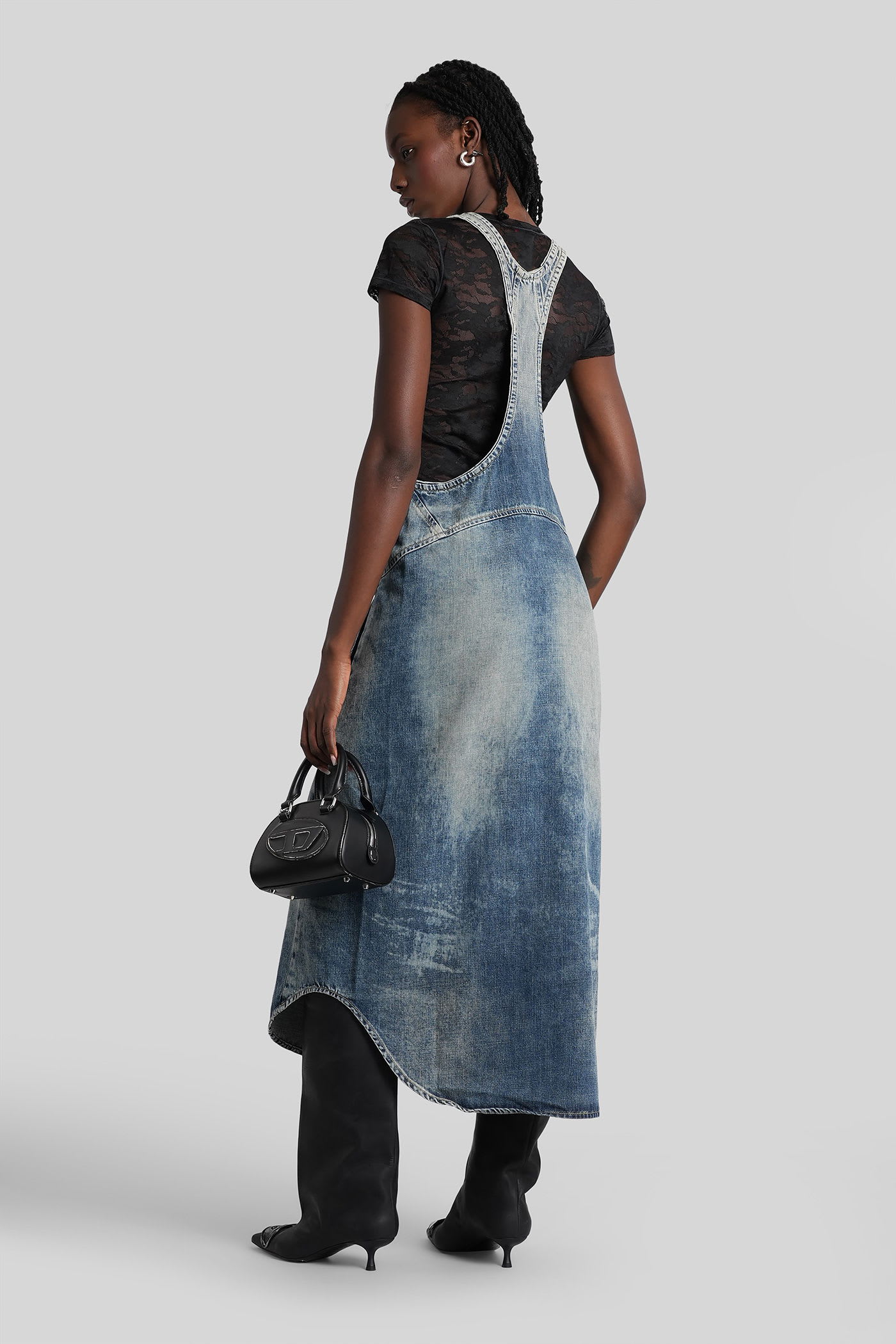 Diesel De-mariana-s Long Dress In Blue Cotton In Blue