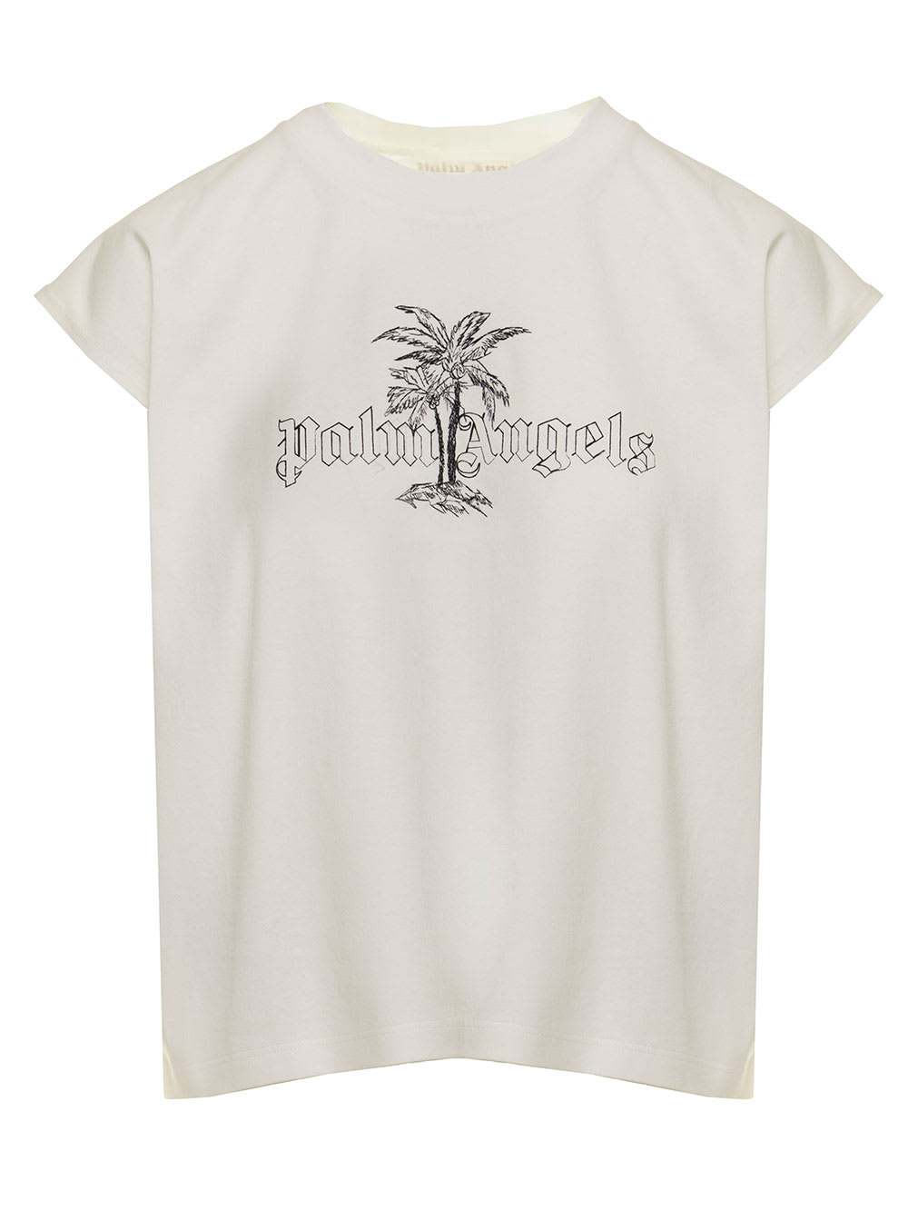 Palm Angels Womans White Cotton T-shirt With Logo Print