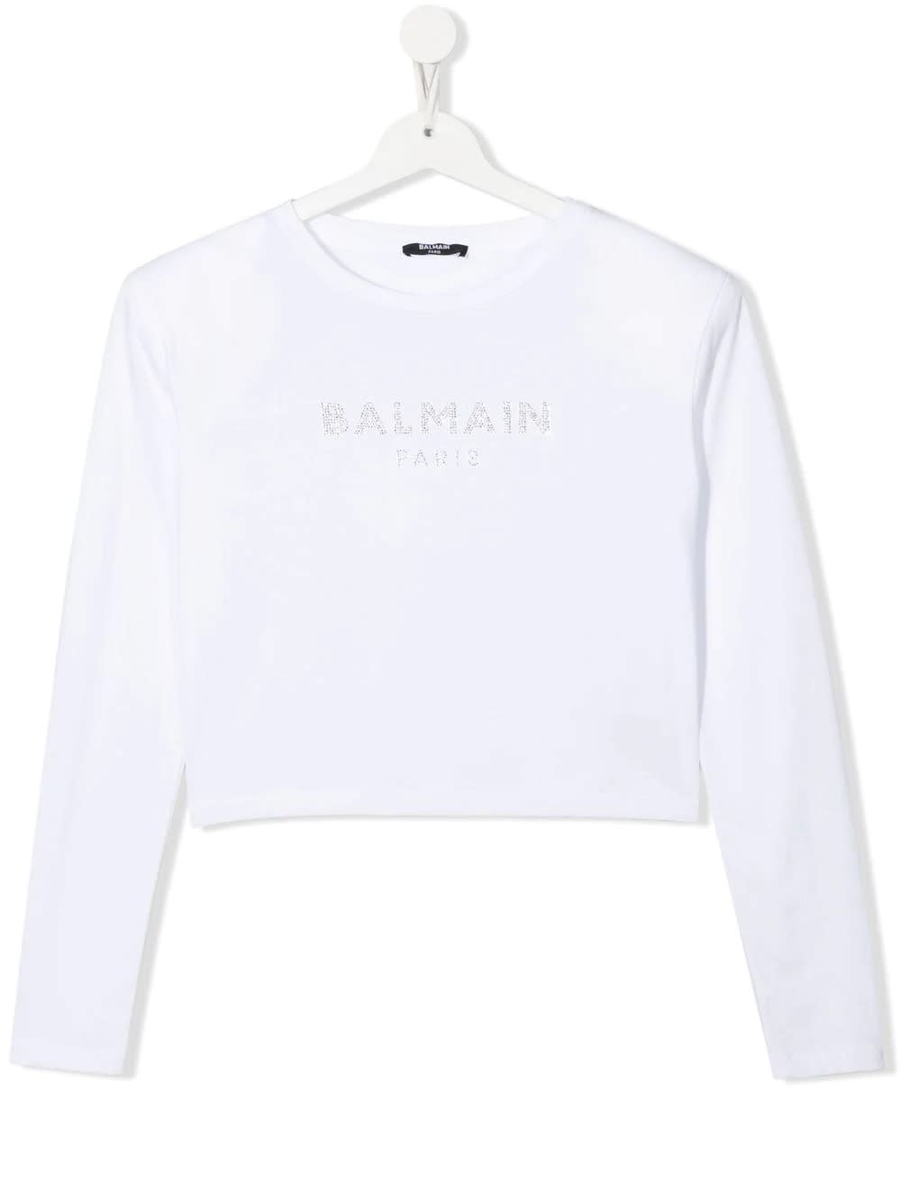Balmain Kids White T-shirt With Rhinestones Logo