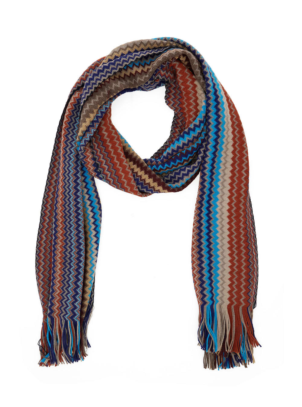 Missoni Multicolor Scarf With Zigzag Motif And Fringed Hem In Wool Blend Man In Multi