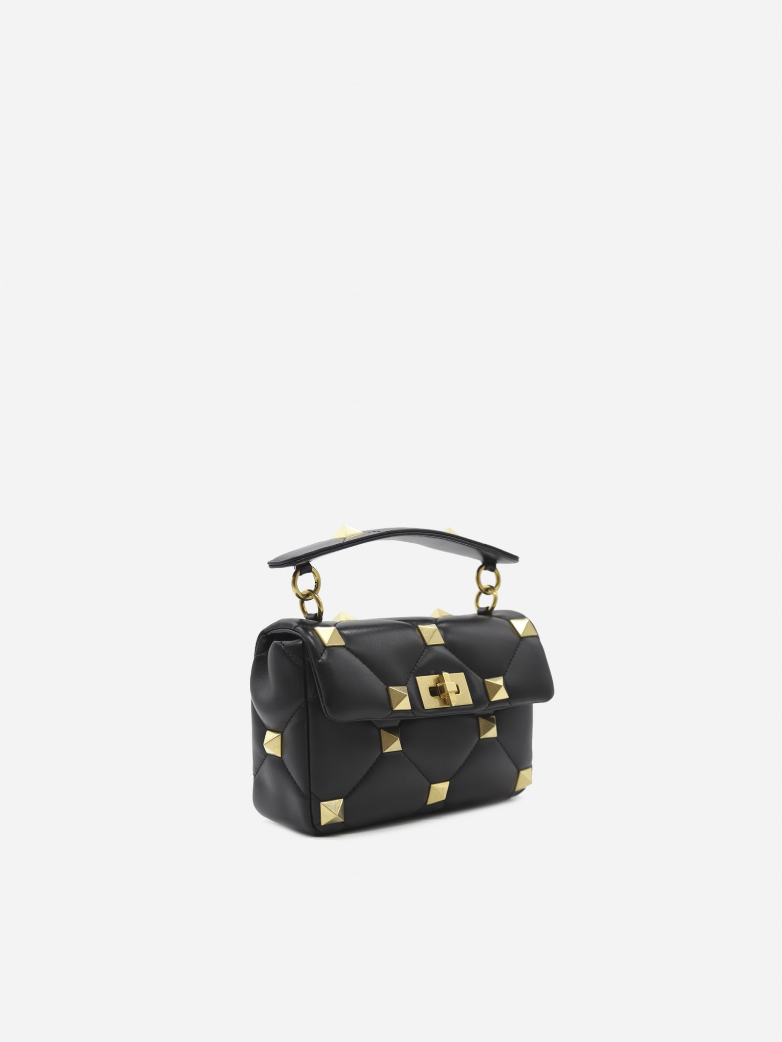 VALENTINO GARAVANI BLACK NAPPA LEATHER MEDIUM ROMAN STUD HANDBAG