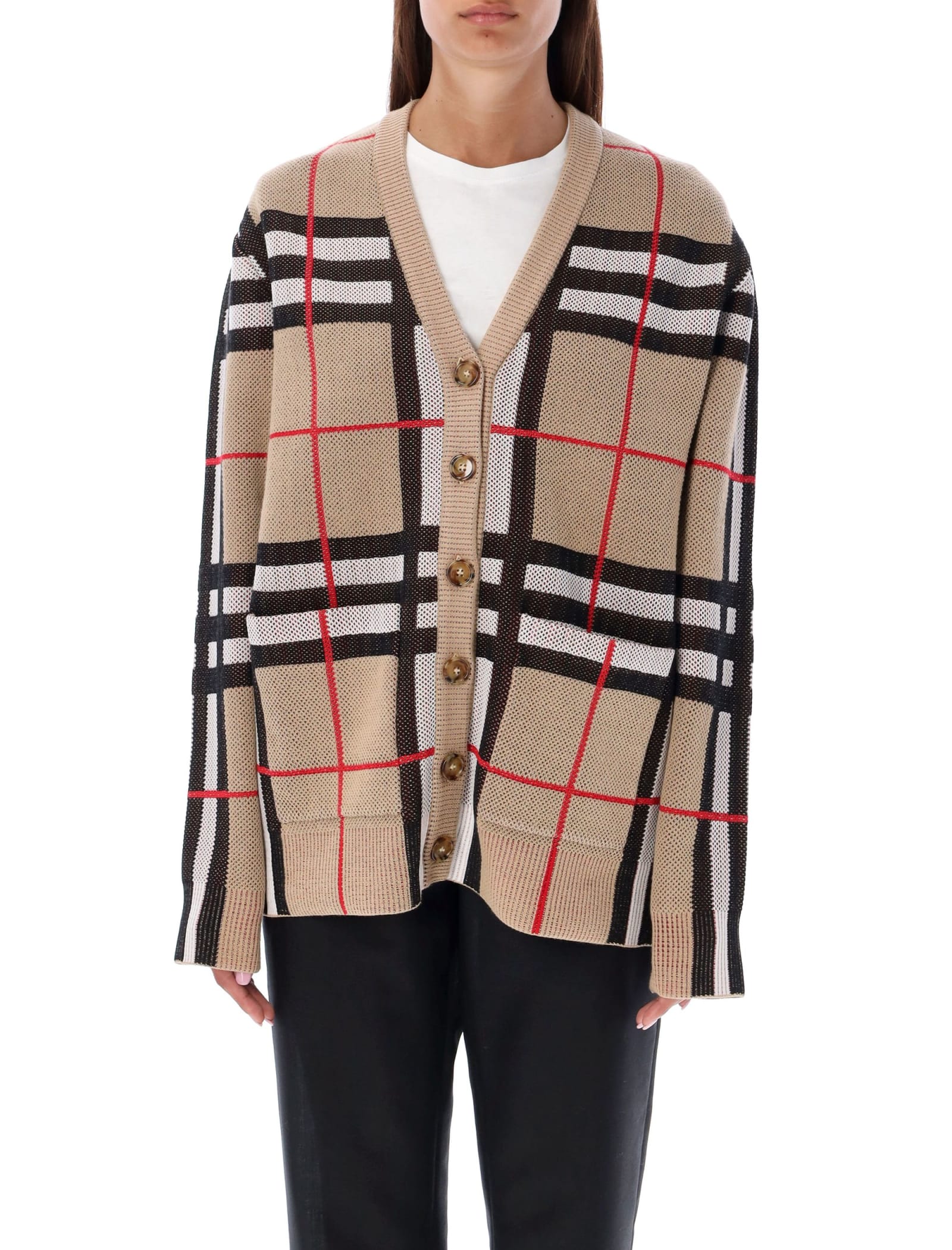 Burberry Check Technical Cotton Cardigan In Archive Beige
