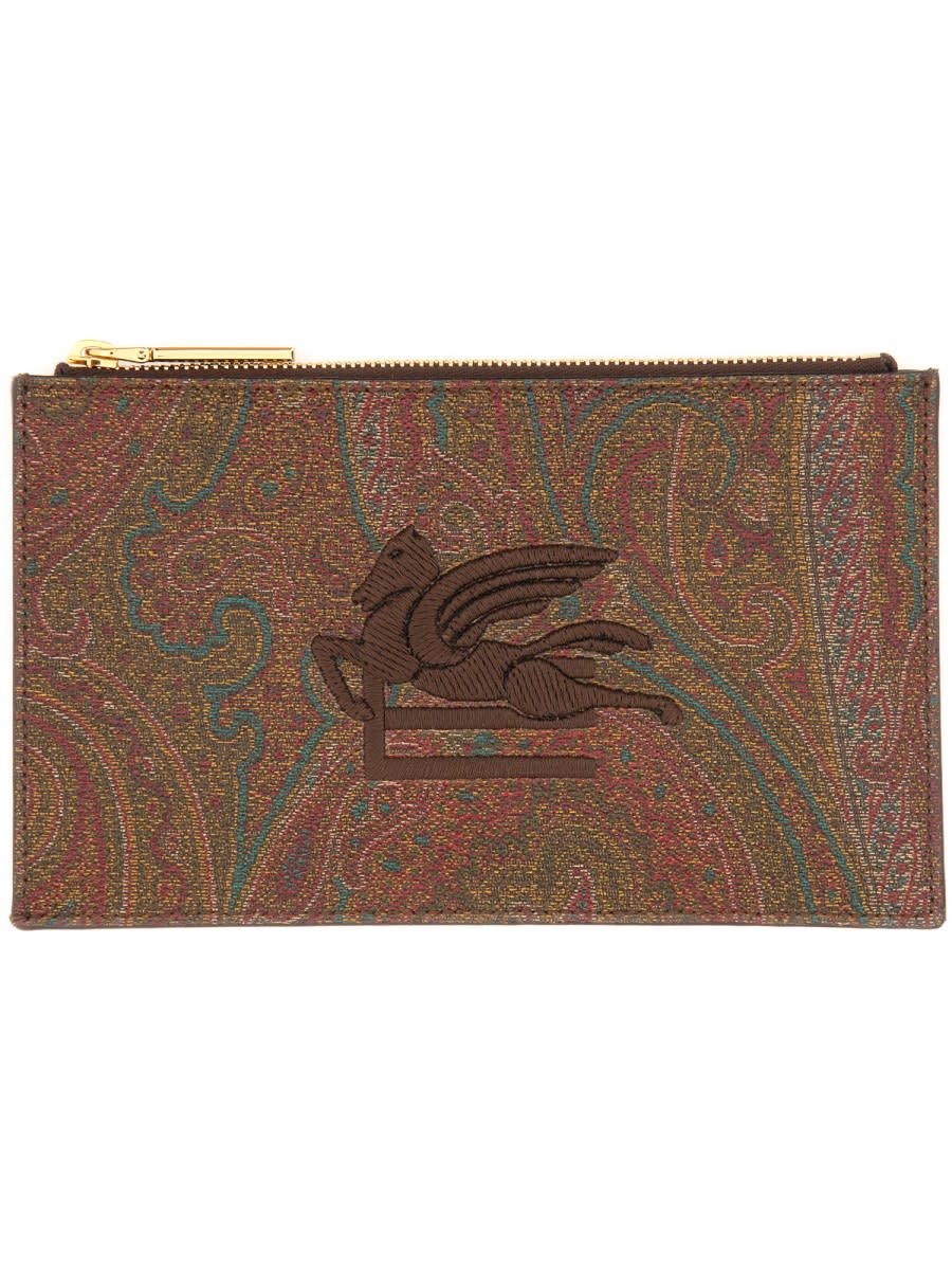 Shop Etro Paisley Jacquard Pouch Small In Brown